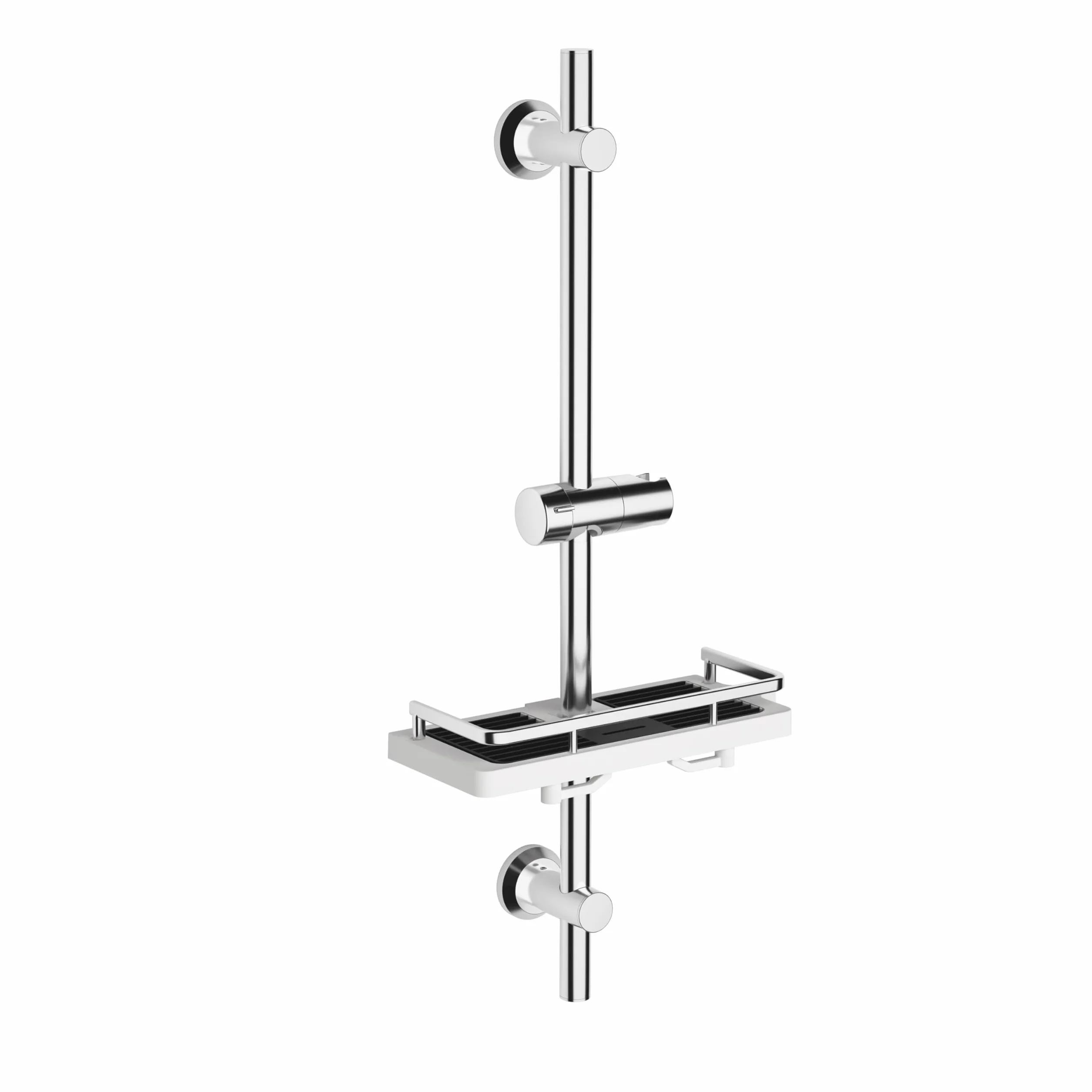 Görbach Barra de Ducha 70 CM de Acero Inoxidable, Columna Sin Grifo con Soporte de Alcachofa de Ducha 360°Giratoria y Soportes de pared, Barra Ducha con Estante Ajustable en Altura, Cromo