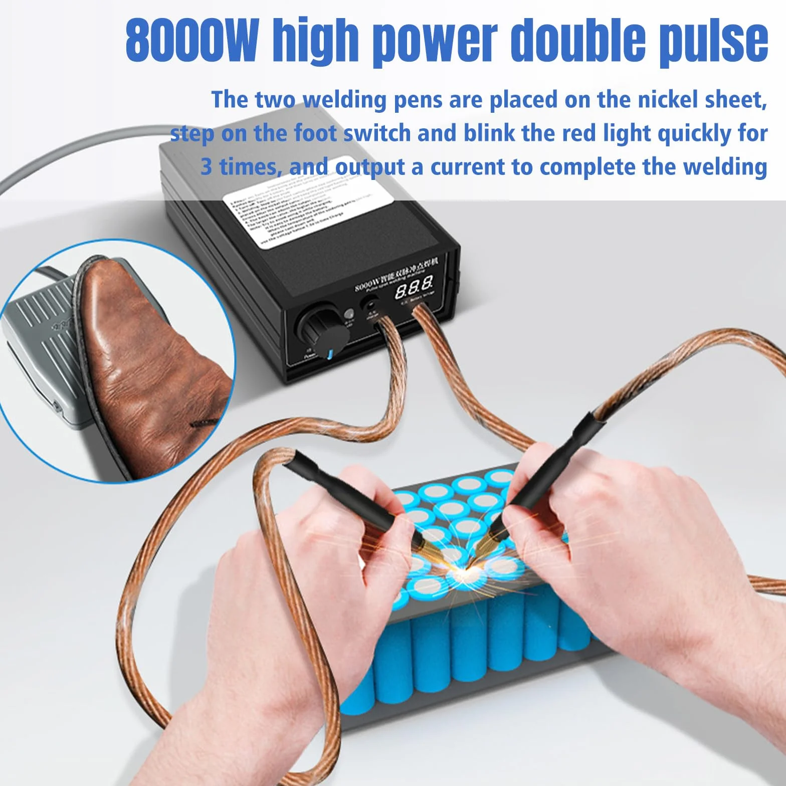 Soldador por Puntos para Baterías 8000W, Soldador Puntos Portátil Hancaner Kit de Bricolaje, Soldador Mano Alto Rendimiento con Banda Níquel, Soldadores Ajustables para Máquina Soldadura por Puntos