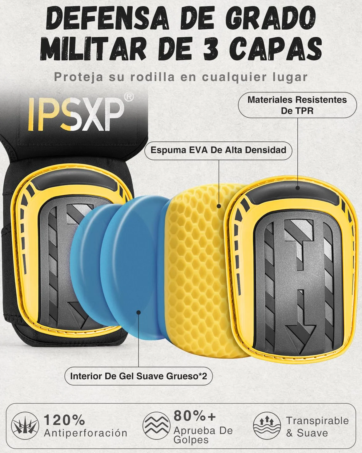 IPSXP Rodilleras de trabajo profesionales con almohadillas de gel para construcción y jardinería