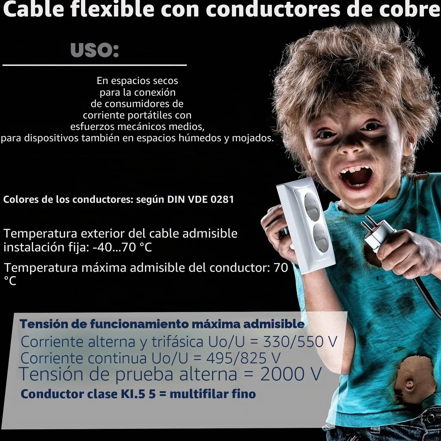 Cable de manguera de plástico redondo H05VV-F 3 x 1,5 mm² 3G1,5 (mm2) – Color: negro 5 m/10 m/15 m/20 m/25 m/30 m/35 m/40 m/45 m/50 m/55 m/60 m, etc. hasta 100 m en 5m seleccionables