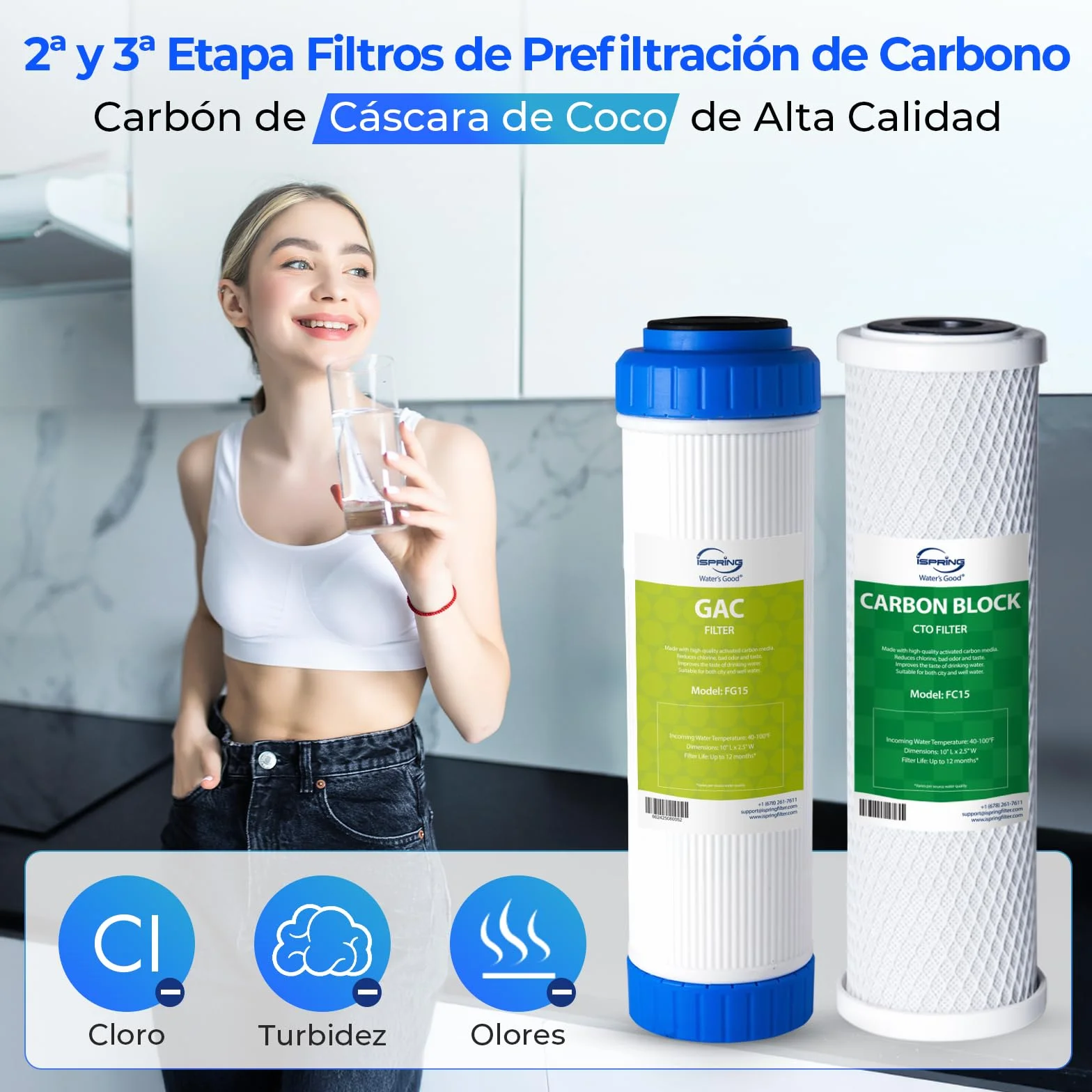 iSpring F3 Juego de Cartuchos de Filtro Repuesto Prefiltro 6 Meses para Sistemas Ósmosis Inversa RO Blanco