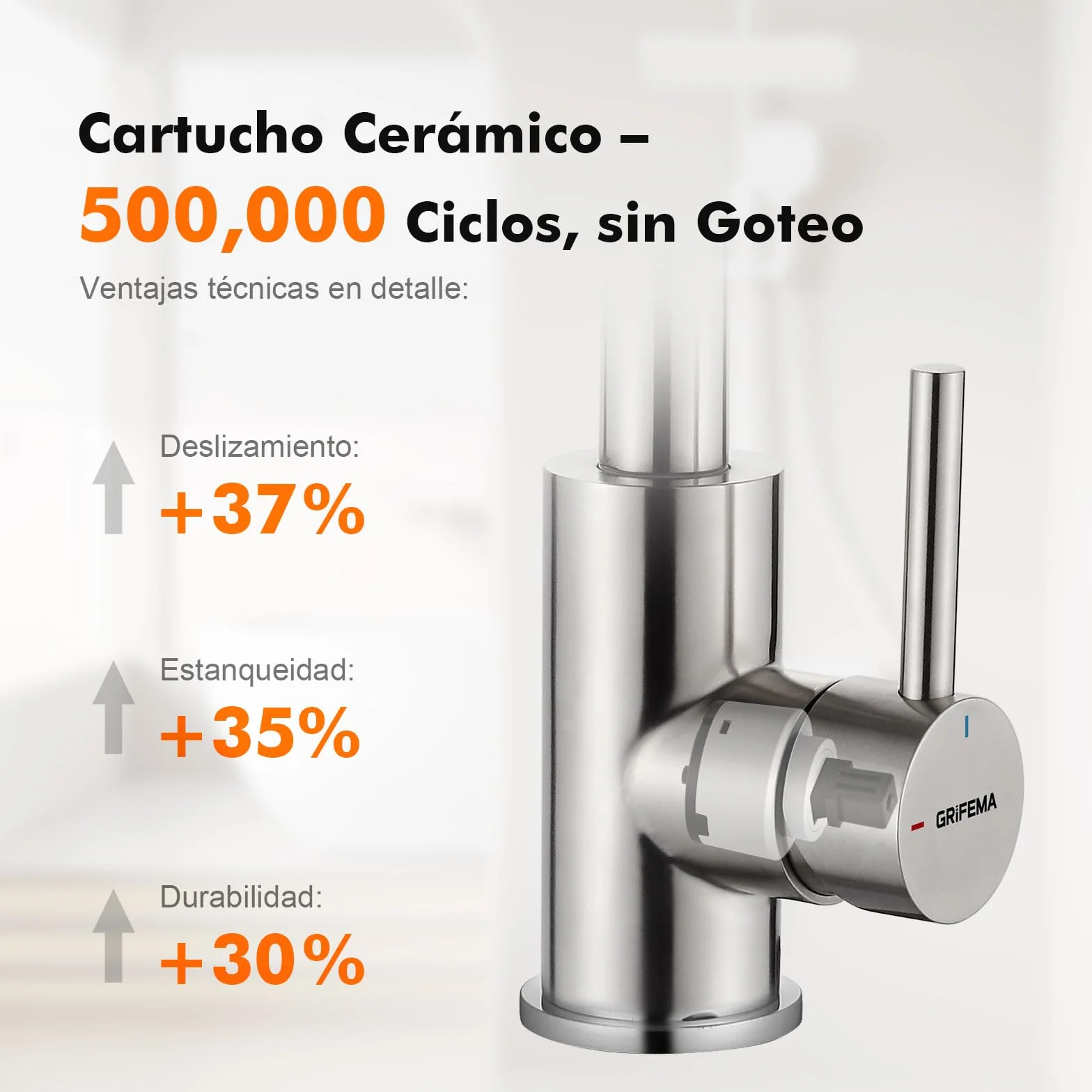 GRIFEMA Grifo Lavabo Alto 180 mm, Caño Giratorio 360° - Acero Inoxidable Cepillado, Cartucho Cerámico, Monomando con Mangueras G3/8″, G1002A
