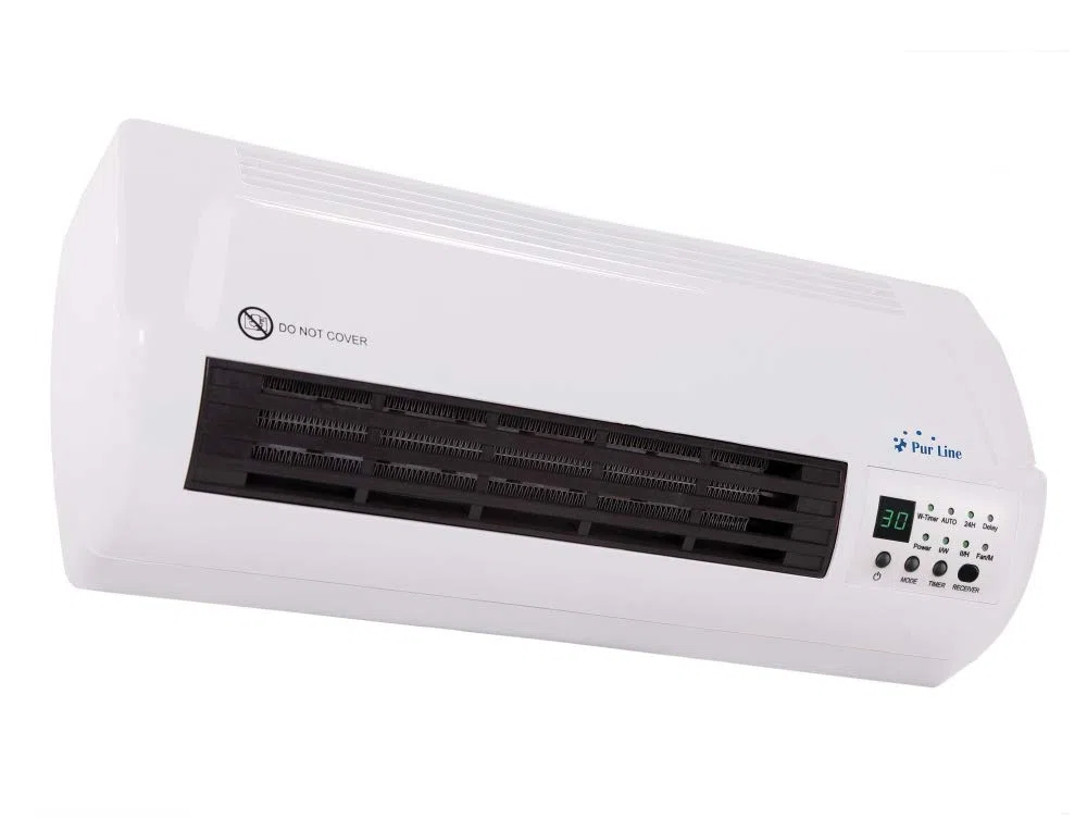 PURLIINE | Calefactor Cerámico Split de Pared 2000W, Mando a Distancia, Termostato Regulable y Diseño Moderno en Blanco