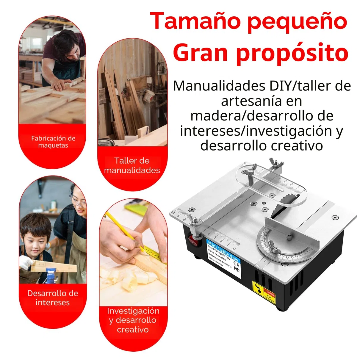 Mini sierra circular de mesa, con cuchillas, mini máquina de corte eléctrico de escritorio 96 W, precisión sierra sobre mesa, 0-15 mm de corte ajustable, para manualidades, bricolaje, madera (B)