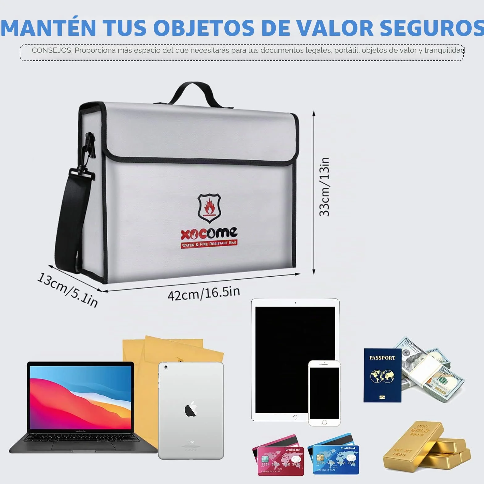 Bolsa de Documento Ignífuga y Impermeable,Bolsa de Batería Seguridad Anti Explosión resistentes al fuego, impermeables, para documentos A4, pasaporte, billetes, objetos de valor