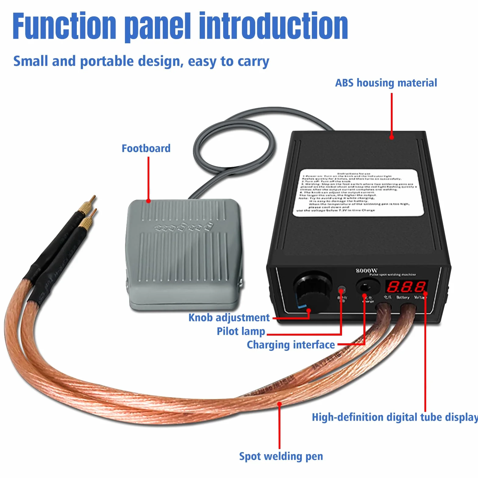 Soldador por Puntos para Baterías 8000W, Soldador Puntos Portátil Hancaner Kit de Bricolaje, Soldador Mano Alto Rendimiento con Banda Níquel, Soldadores Ajustables para Máquina Soldadura por Puntos