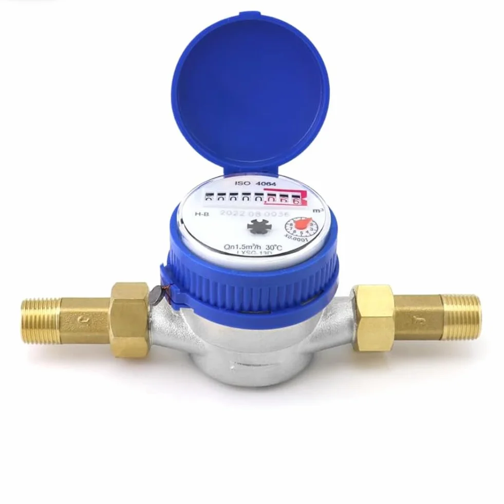 1/2" Contador De Agua Fría, Medidor De Agua Mecánico para Casa Y Jardín, Medidor De Flujo De Agua Mecánico Doméstico Medidor De Consumo De Agua Caudalimetro Agua con Accesorios De Montaje