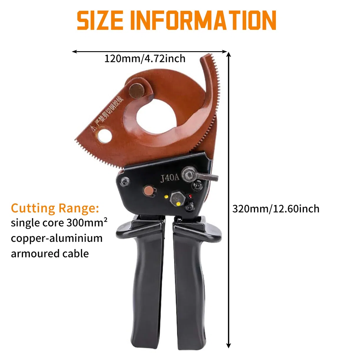 J40A Tijeras Trinquete Cable Grado Industrial, Herramienta Cortadora Acero Manganeso, Cortaalambres Metálicos Cable Manuales, Cortador Cables para Cortar <300 mm² Cable Blindado Cobre Aluminio
