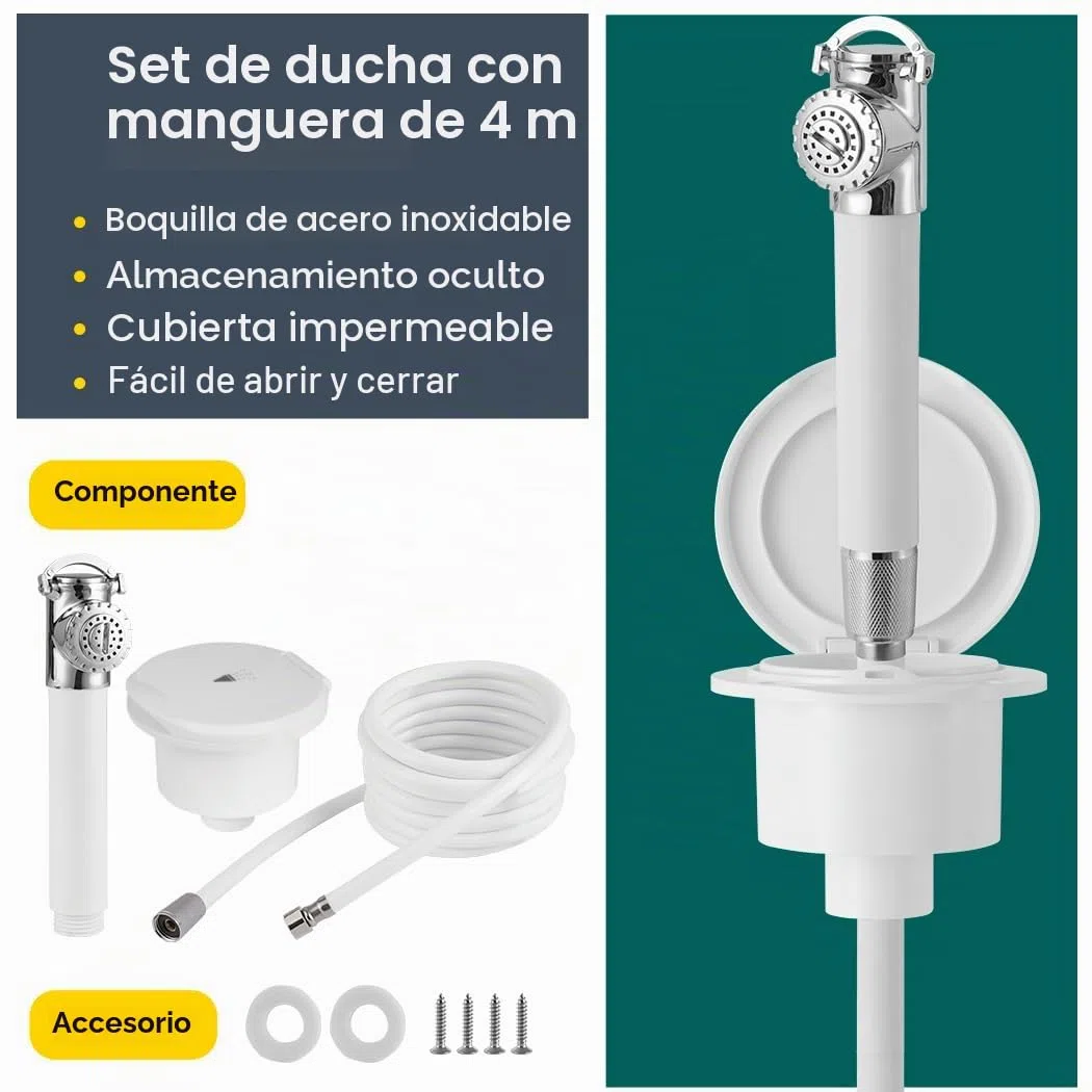 Kit de ducha de popa empotrada marina con manguera de 2,5 m - Ducha de mano de acero inoxidable para barcos, yates, autocaravanas y caravanas - Ducha de popa extraíble con tapa y kit de montaje