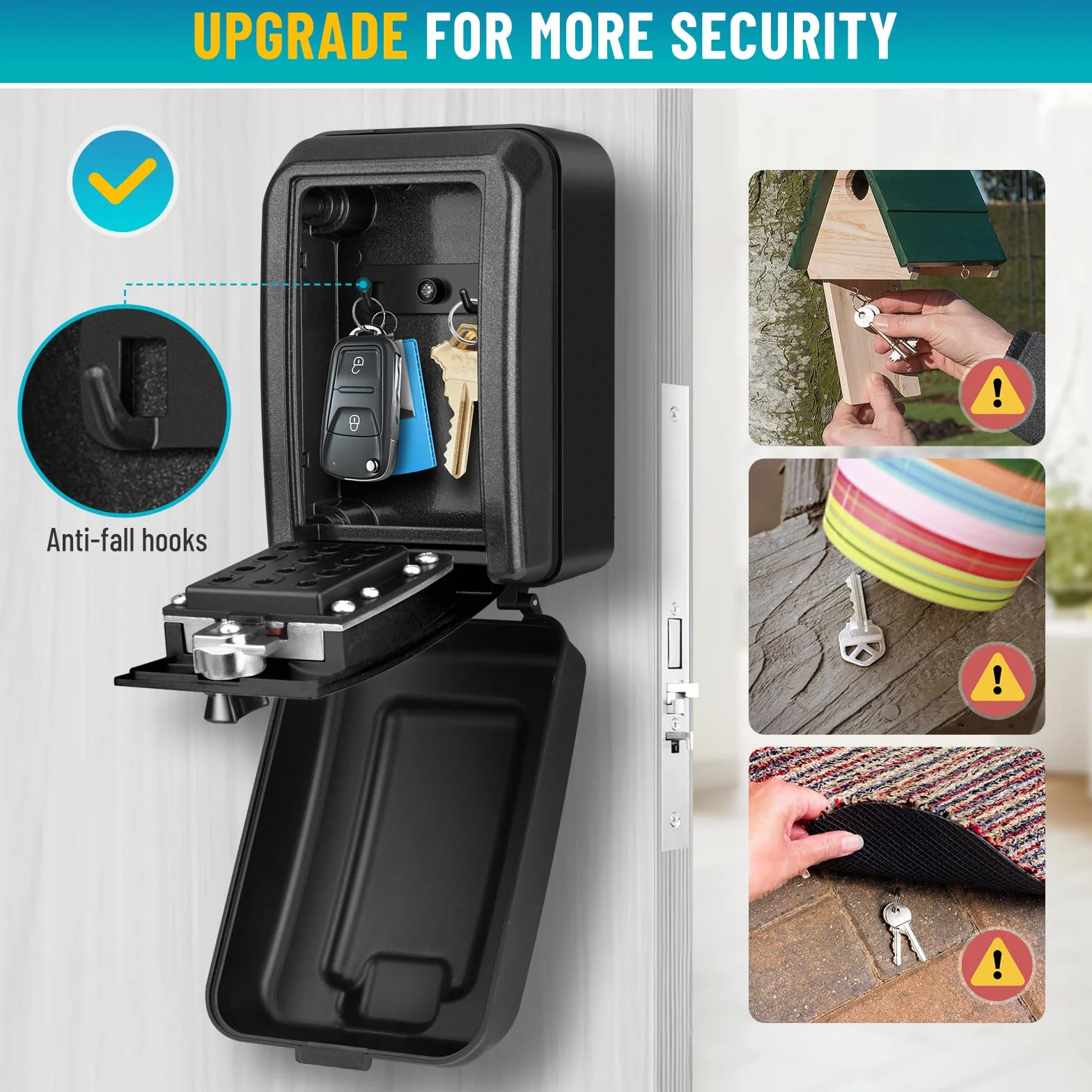 Caja de Seguridad para Llaves Grande Impermeable 12 Dígitos Exterior Negro