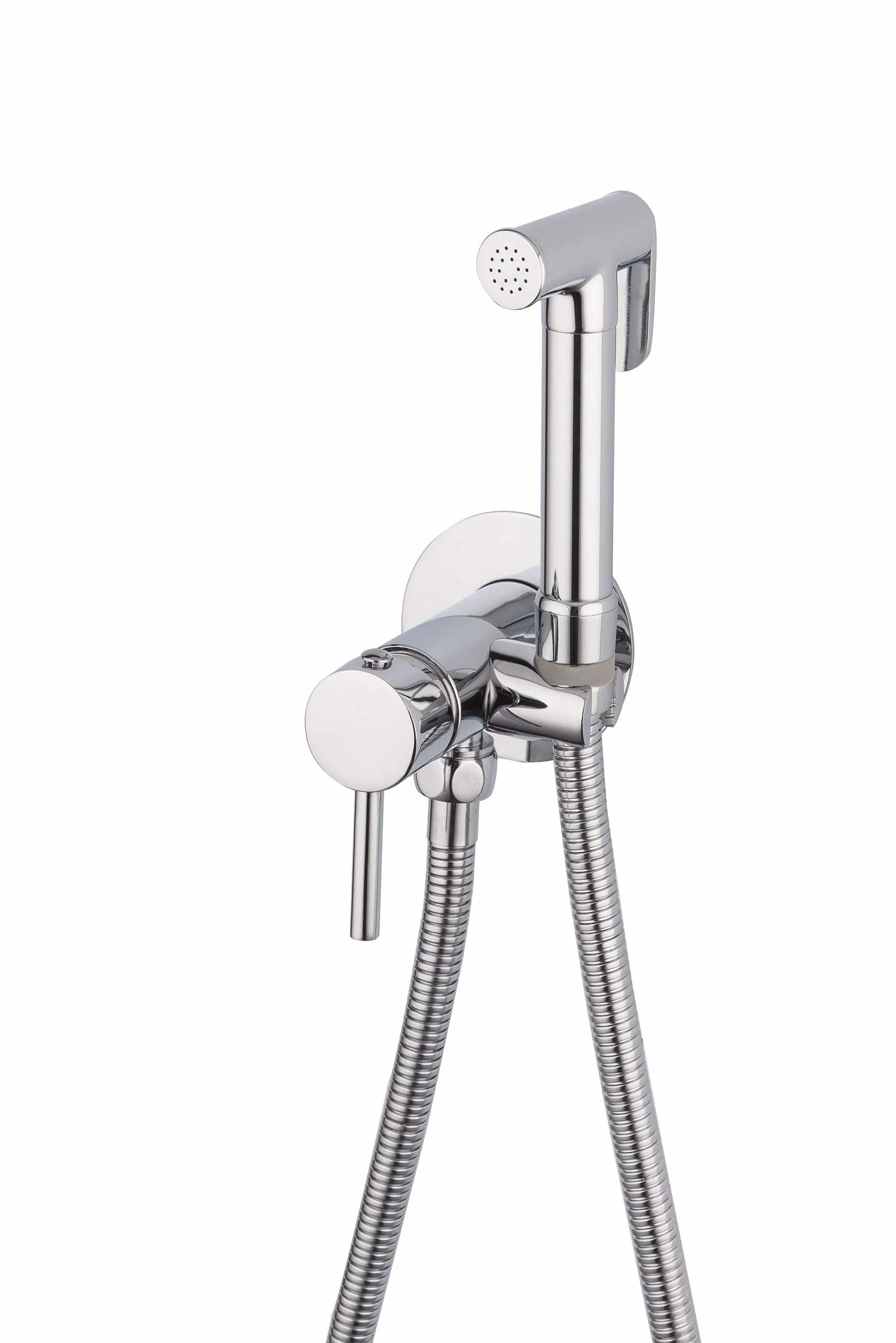 VALAZ Grifo Bidet Empotrado Cromado | Grifo Monomando Bidet | Ducheta Higiénica WC, Mezclador Agua Fría y Caliente, Ahorro de Agua | Instalación Facil | Latón, Inoxidable, Redondo, Serie Guadiana