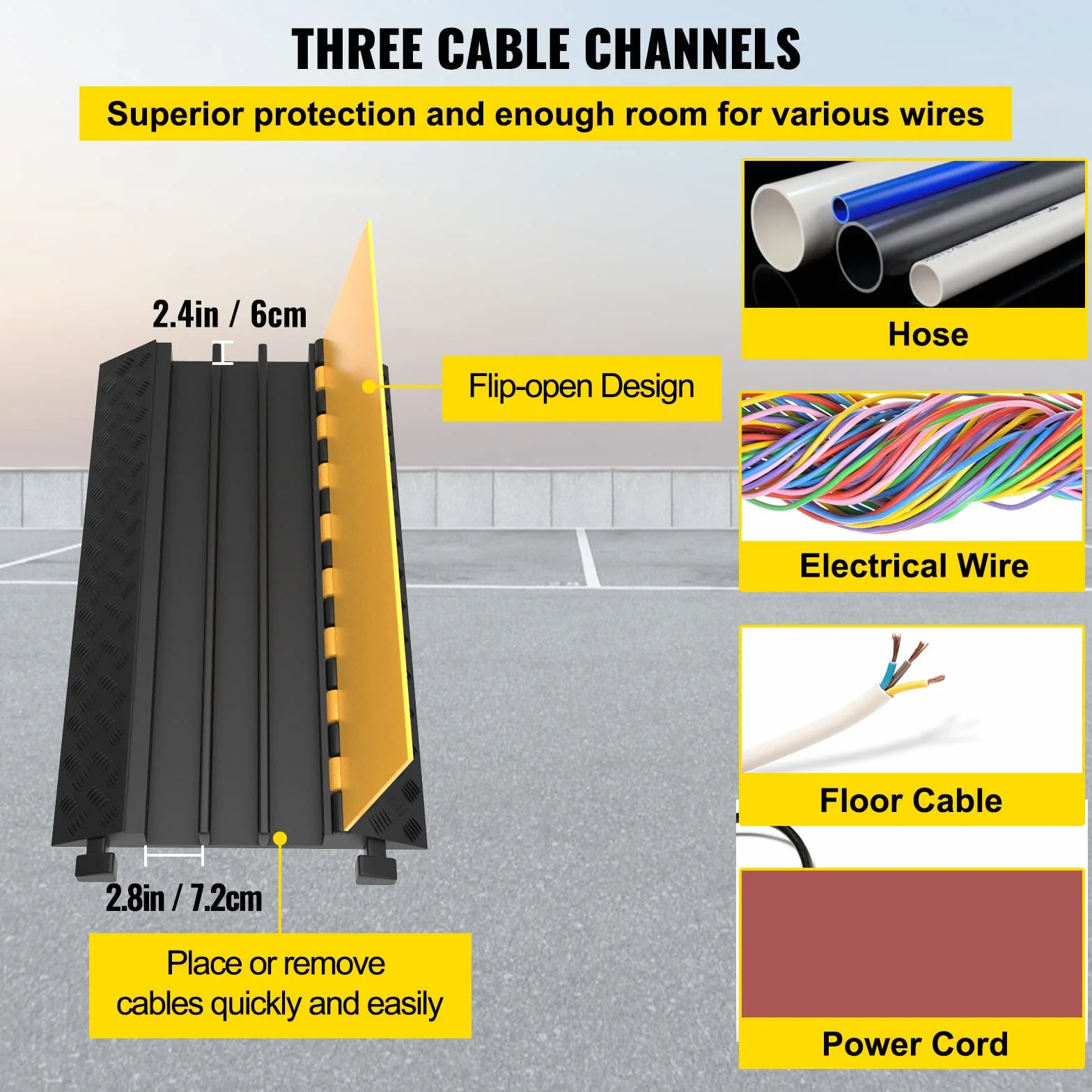 Happybuy 20T Pasacables de Suelo Pasacables de Suelo para Cable de 3 Canales 900 * 580 * 75MM Protector de Cable Cubierta Protectora Cable Cover (20T)