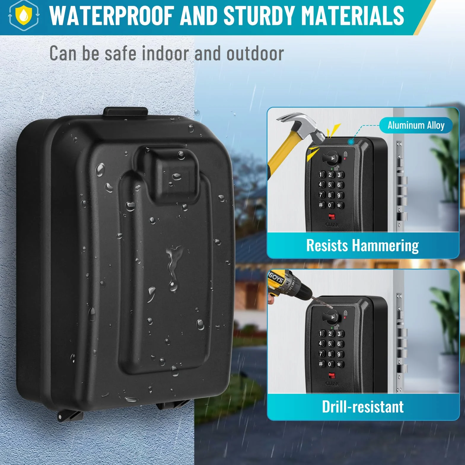 Caja de Seguridad para Llaves Grande Impermeable 12 Dígitos Exterior Negro
