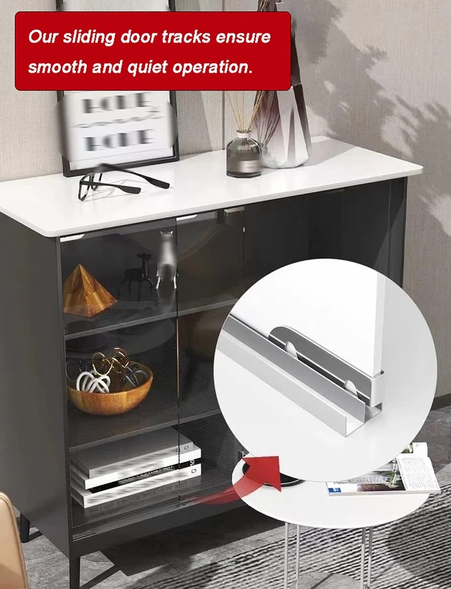 Riel para Puerta corrediza de Vidrio de 5 mm - Riel Deslizante Negro para gabinete con Kit de Rodillos para estantería y Vitrina (110 cm)