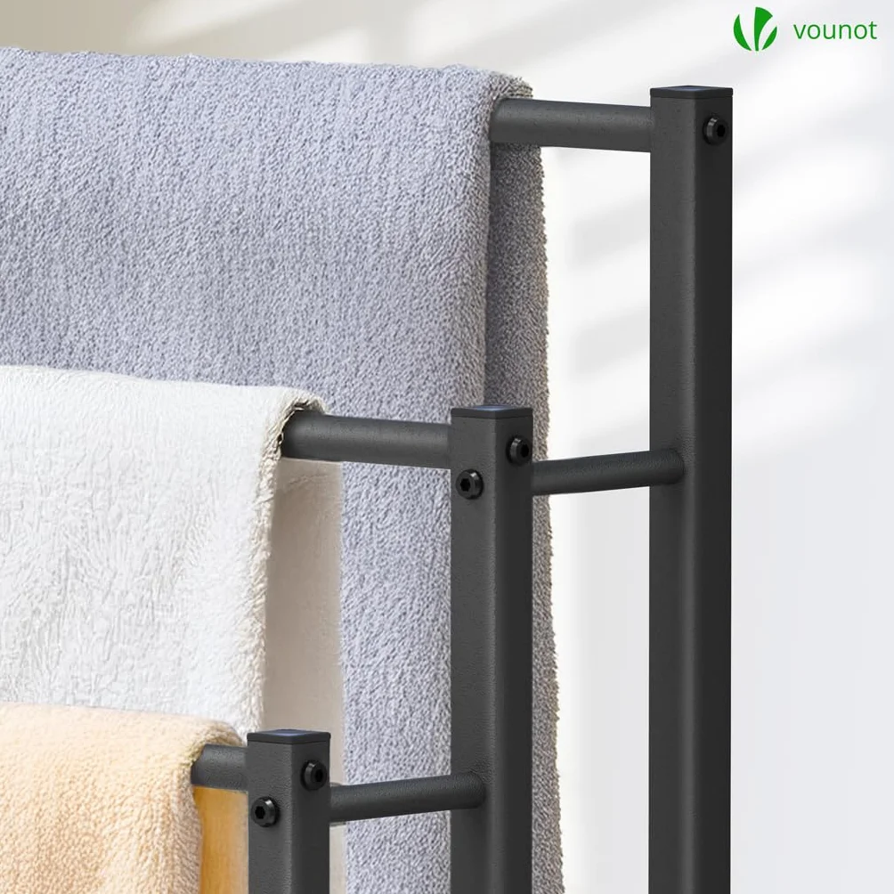 VOUNOT Toallero de Pie 3 Niveles Escalera Metal 45x22x86cm Negro Baño