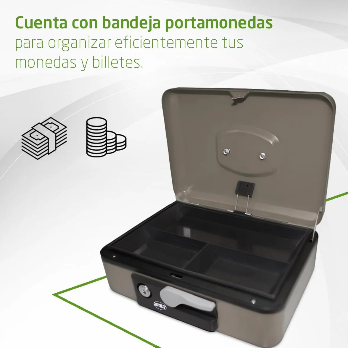 Amig Caja de seguridad para dinero billetes monedas gris acero 230x185x80 mm