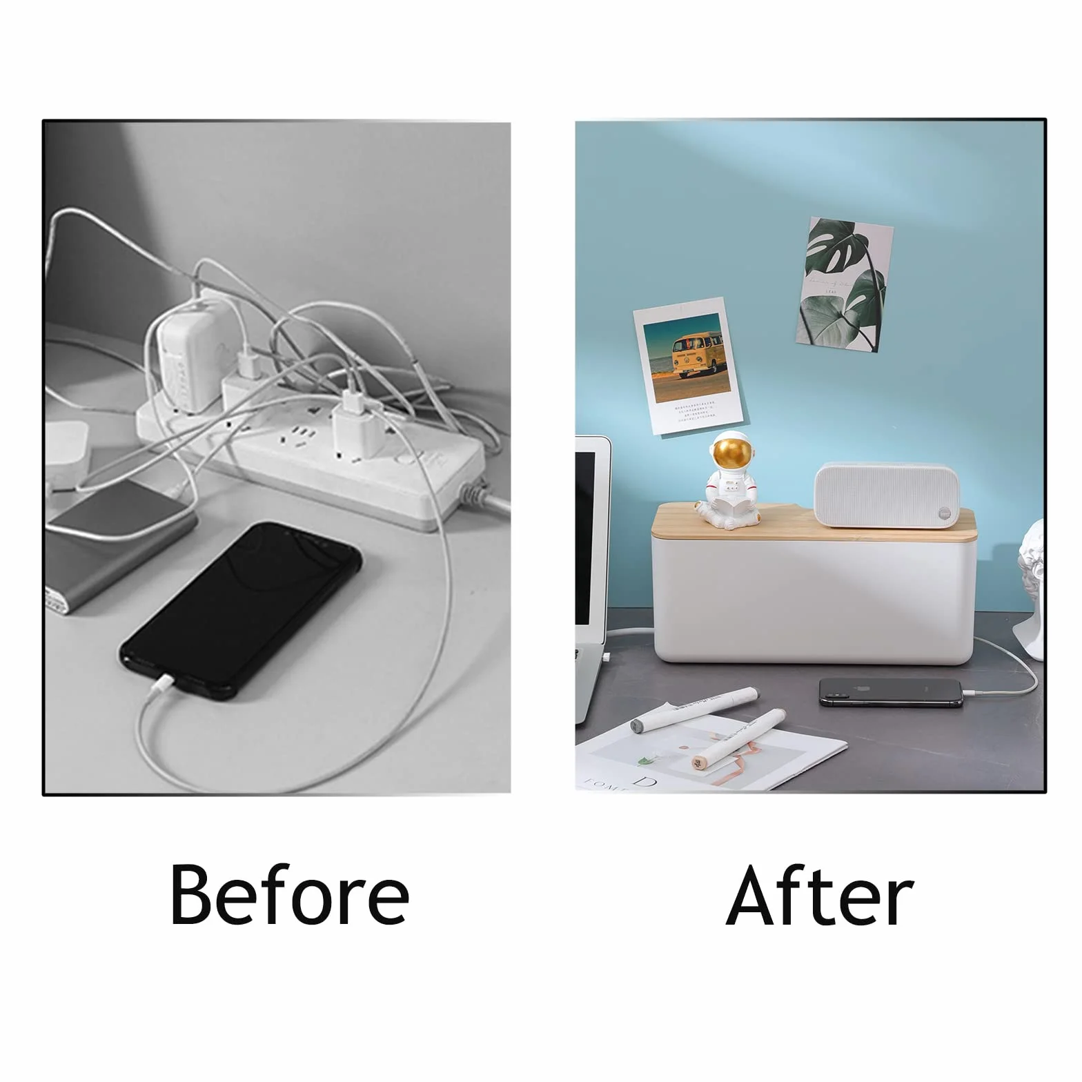 Changsuo Caja de gestión de cables para montaje en pared, organizador grande, protector contra sobretensiones