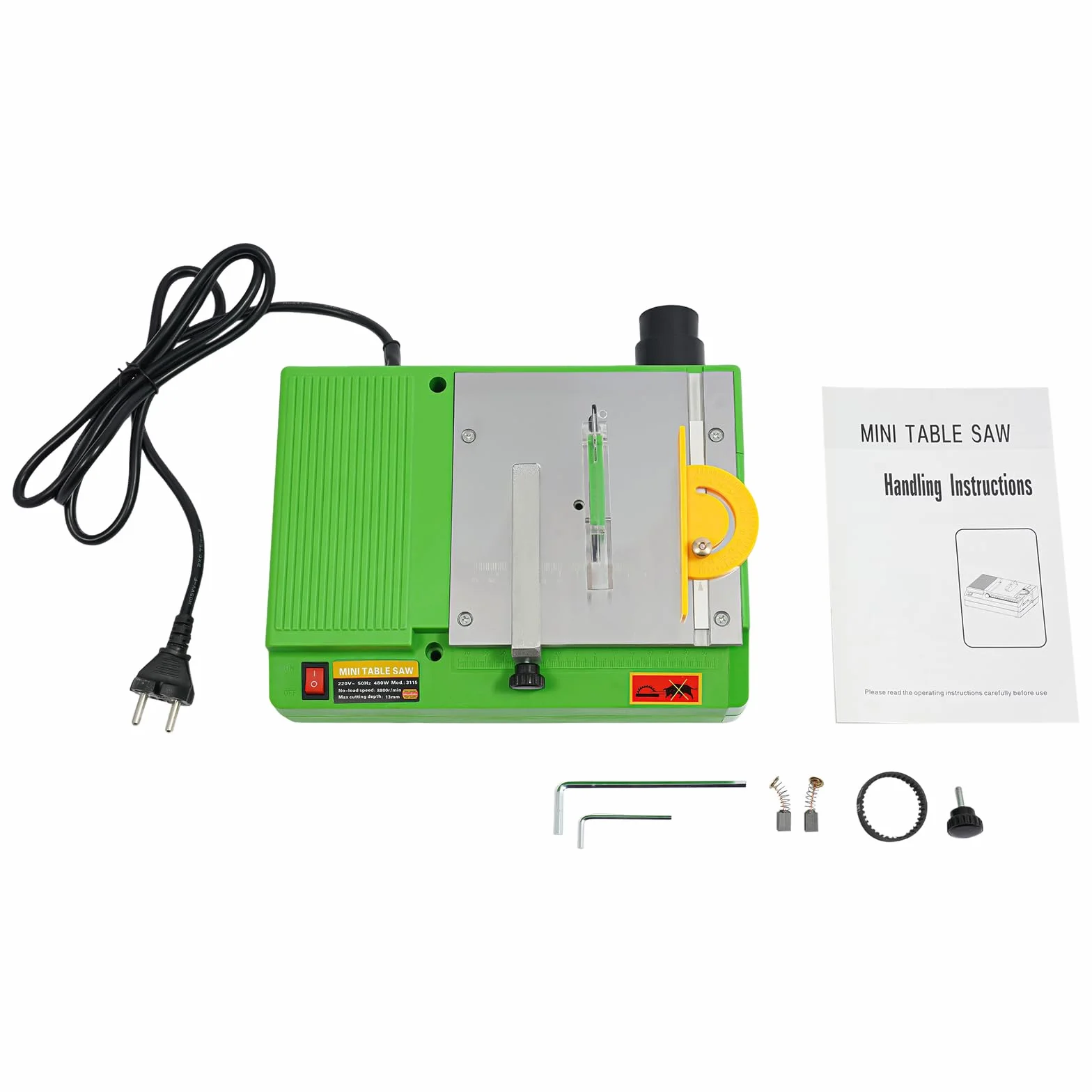 Mini sierra circular de mesa 480 W - Sierra de mesa eléctrica con 8800 RPM - Para madera, metal y plástico - Plato de mesa multifuncional para cortar, pulir y grabar - Diseño portátil para
