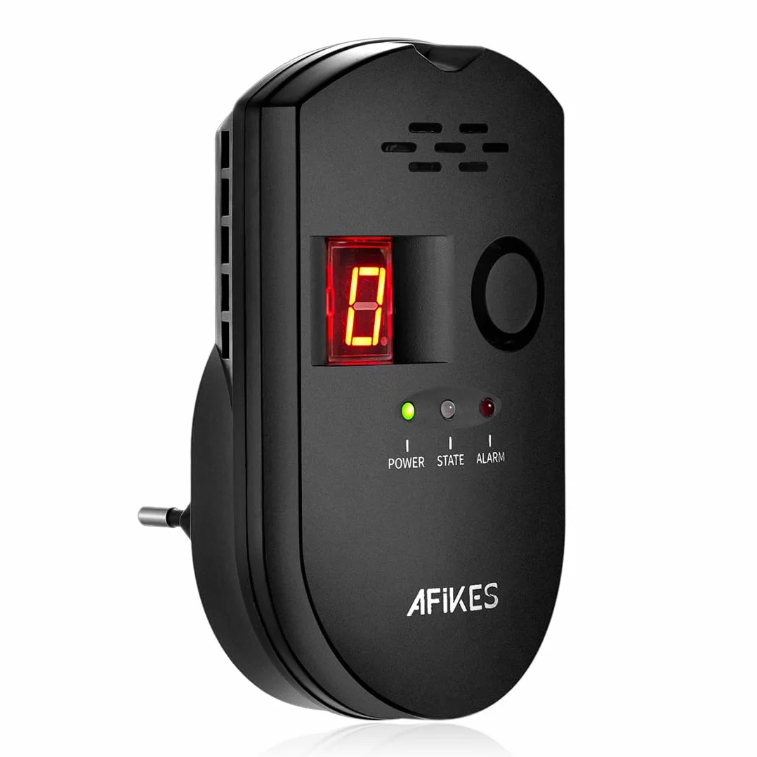Detectores de Gas, Alarma de GLP/Gas Natural/Gas Ciudad, con Alarma Sonora y Pantalla Digital LED, Monitor de metano, propano y butano (Negro)