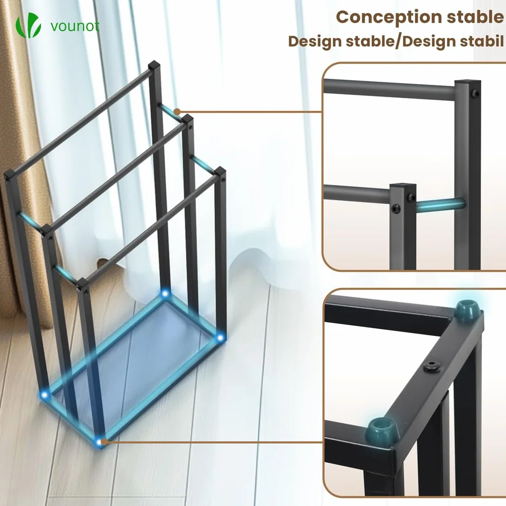 VOUNOT Toallero de Pie 3 Niveles Escalera Metal 45x22x86cm Negro Baño