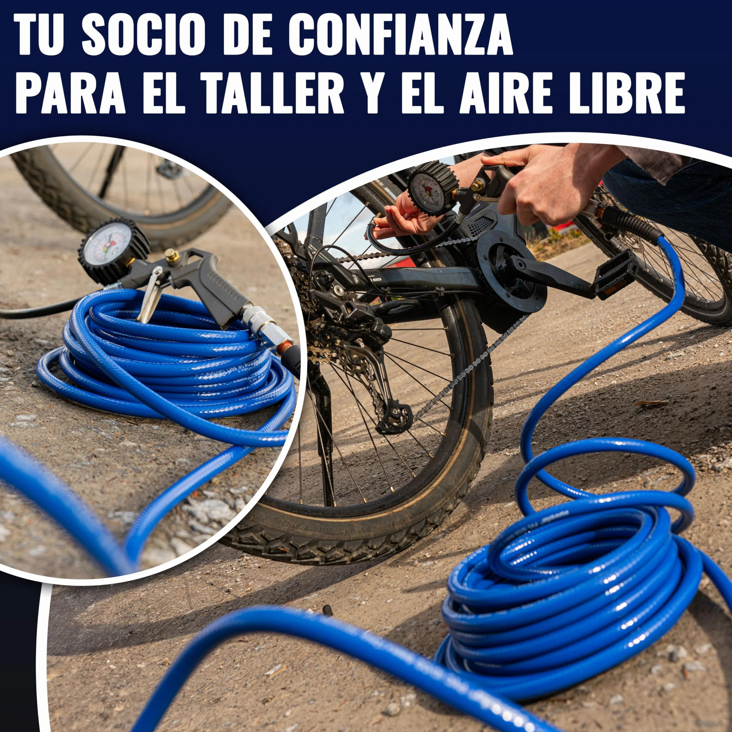 Poppstar Manguera para aire comprimido de PVC 6/12 mm, longitud 20 m, conexión rápida & enchufe macho, 20 bar, azul