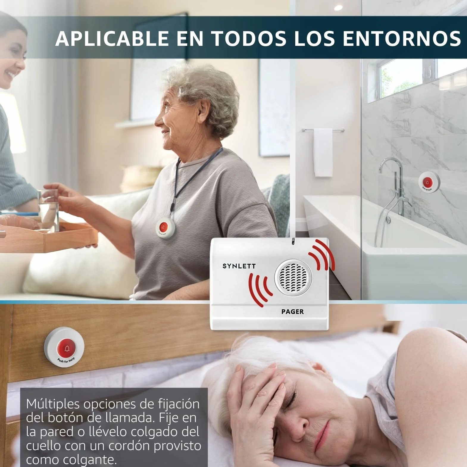 Buscapersonas Inalámbrico con Pulsadores SOS para Ancianos – Sistema de Alarma Portátil para Cuidadores, Llamada de Enfermería, Pacientes y Emergencias en el Hogar