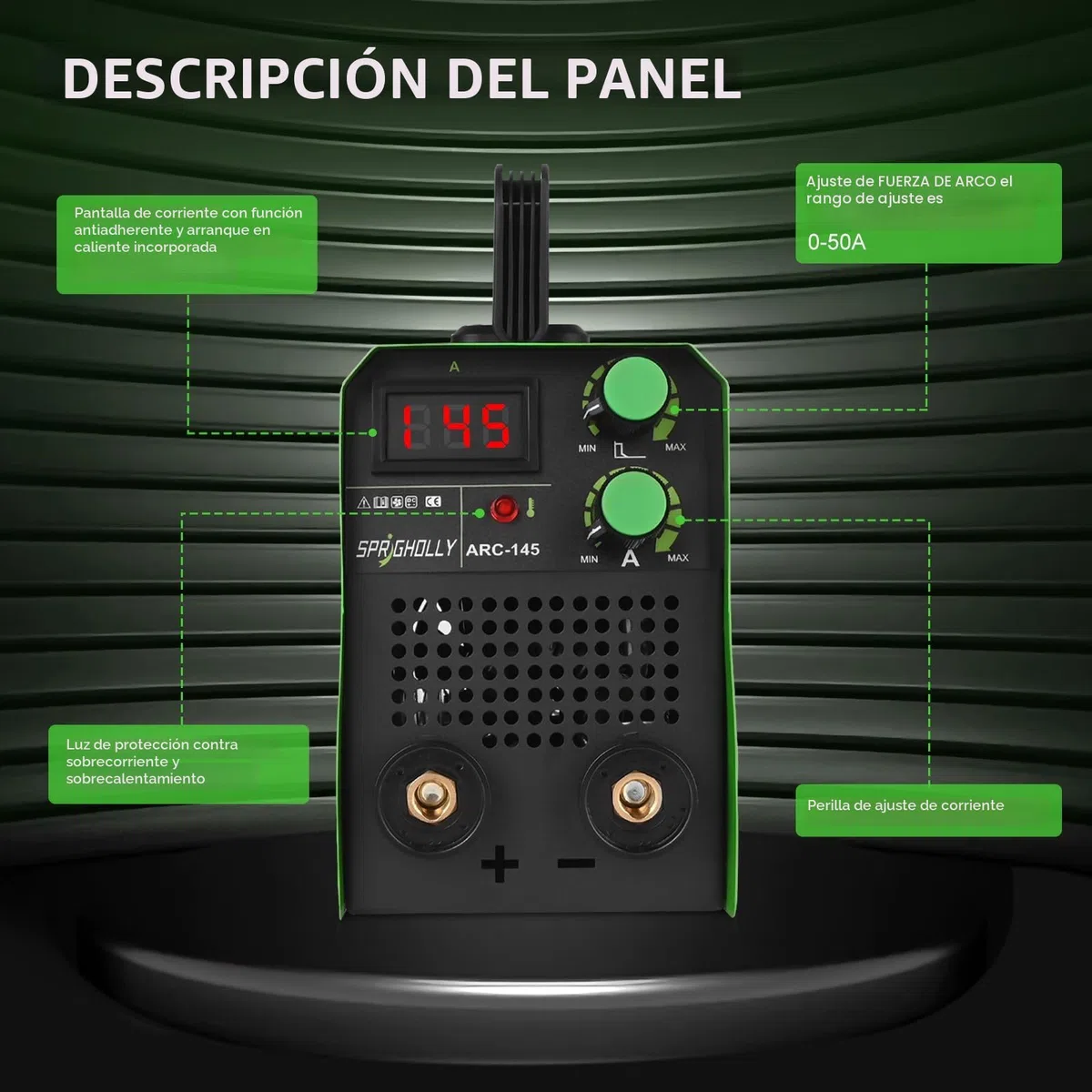 Mini Soldador Inversor 2 en 1, Arc Lift TIG con 145 amperios, tecnología IGBT, pantalla digital LED, arranque caliente antiadherente, maquina de soldar electrodo ARC-145