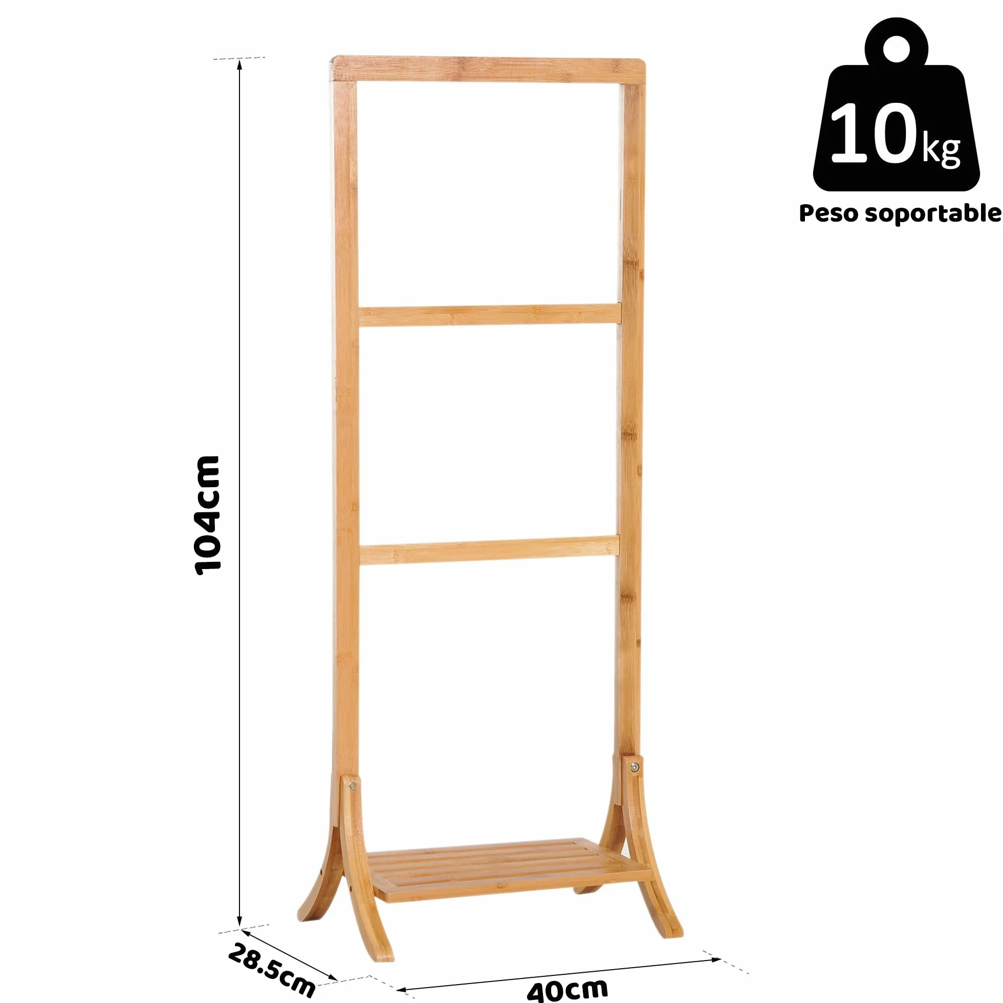 Toallero de Pie Bambú Natural con Estante y 3 Colgadores 40x28.5x104cm