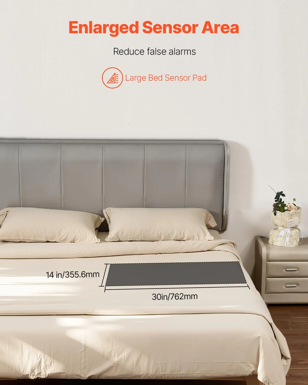VEVOR Sistema de Alarma de Cama a Adultos Mayores 35,6 x 76 cm Almohadilla de Sensor de Cama Inalámbrica con Buscapersonas Almohadilla de Prevención de Caídas para Hogar, Centro Rehabilitación