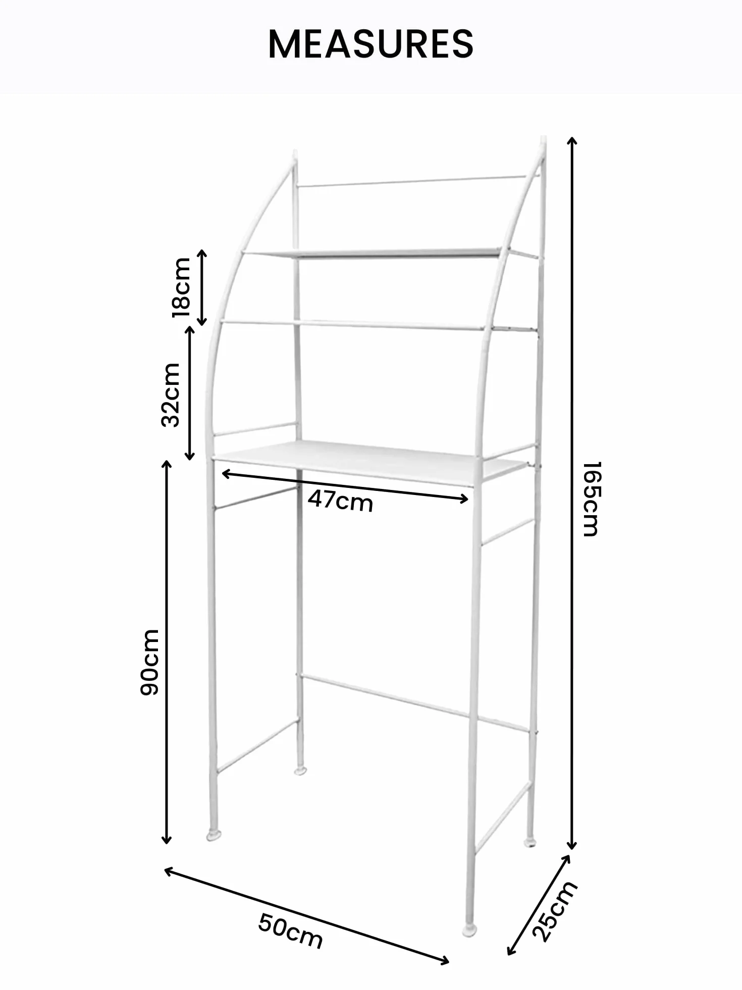 MAGIC SELECT Estantería de Baño sobre Inodoro Blanco 3 Baldas Impermeable Patas Ajustables