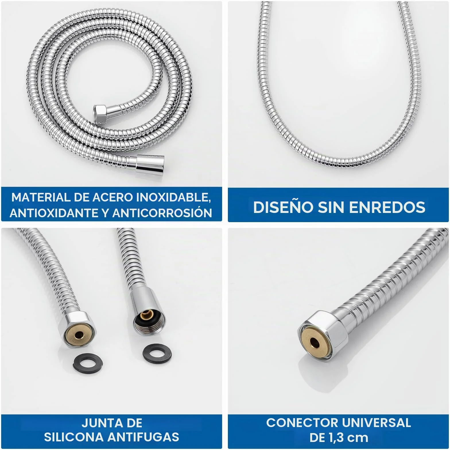 Auralum Barra Ducha,Conjunto Barra Ducha de Acero Inoxidable 70cm con Alcachofa de Ducha 4 Funciones, Manguera 150cm y Soporte Ajustable, Compatible con orificios Existentes, Cromo