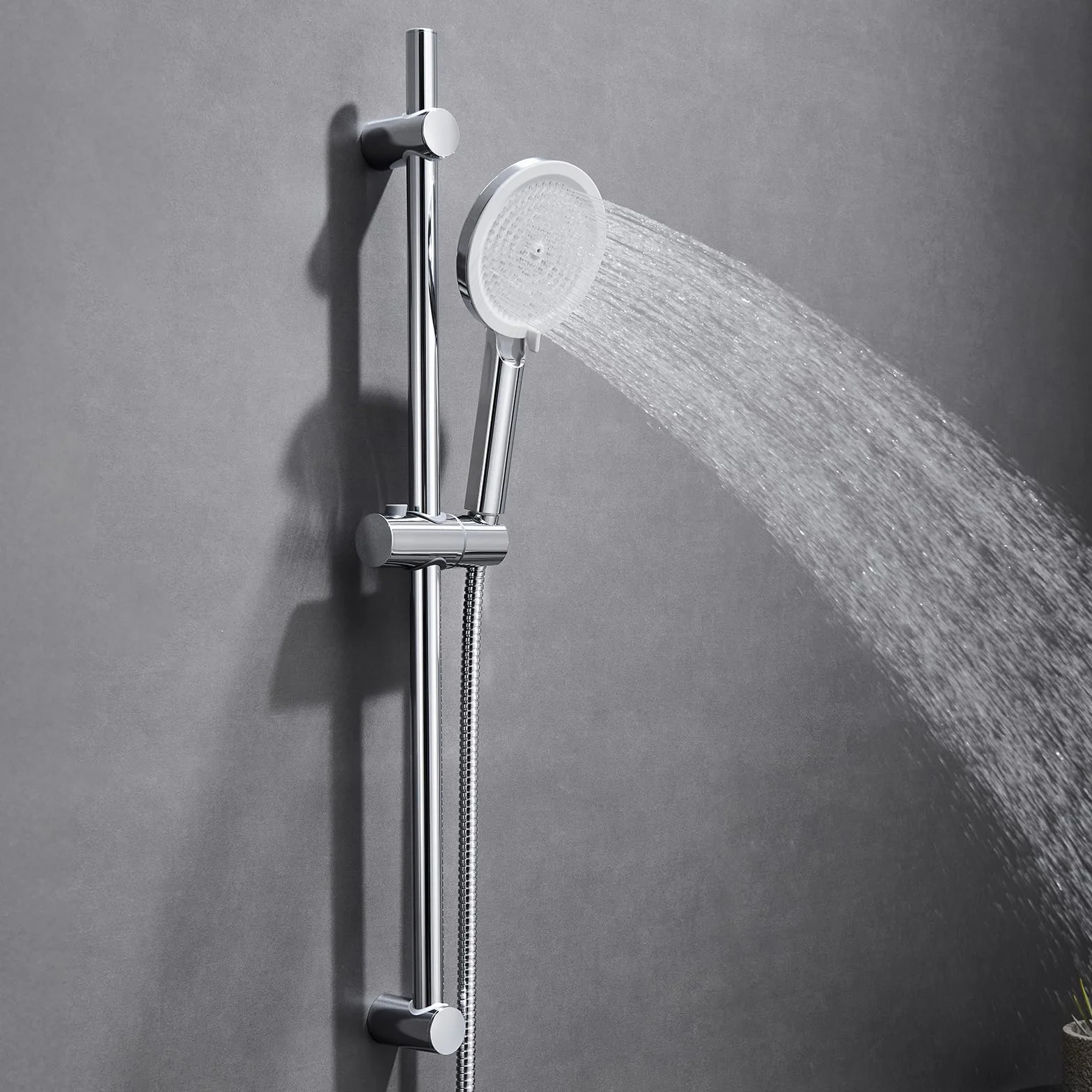 Auralum Barra Ducha,Conjunto Barra Ducha de Acero Inoxidable 70cm con Alcachofa de Ducha 4 Funciones, Manguera 150cm y Soporte Ajustable, Compatible con orificios Existentes, Cromo