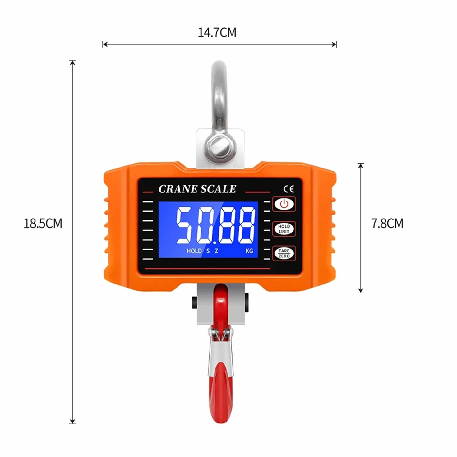 Báscula colgante con mando a distancia 1000kg 2200 lbs, Báscula digital industrial para grúa de servicio pesado con sensor de muelle de carga precisa y pantalla LCD Crane Scale Báscula de gancho