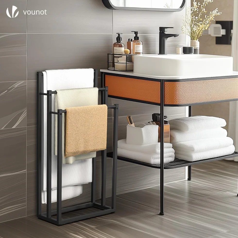 VOUNOT Toallero de Pie 3 Niveles Escalera Metal 45x22x86cm Negro Baño