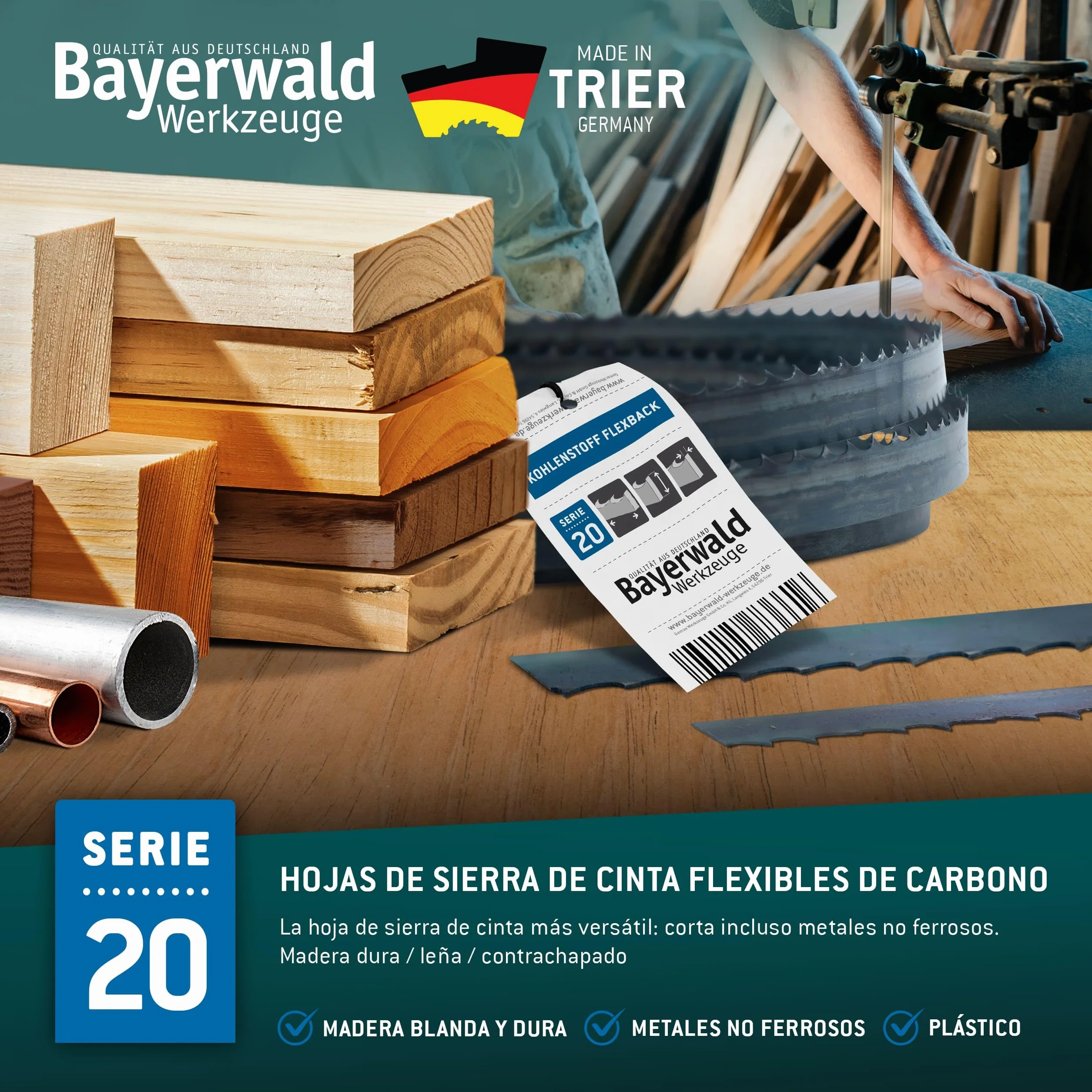 Bayerwald - Hoja de sierra de cinta de acero para herramientas (2100 x 6 x 0,36 x 6 mm, madera, metales no ferrosos, plástico, chapas finas/cinta de sierra apta para Flott. Scheppach, etc.