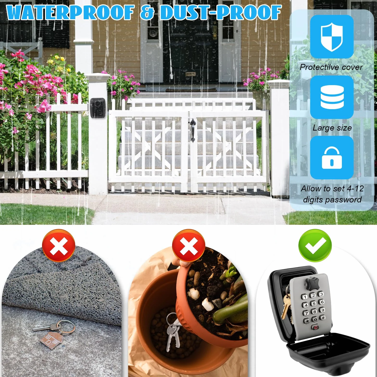 Caja de Seguridad con Combinación de 12 Códigos, Impermeable, Montaje en Pared para Llaves