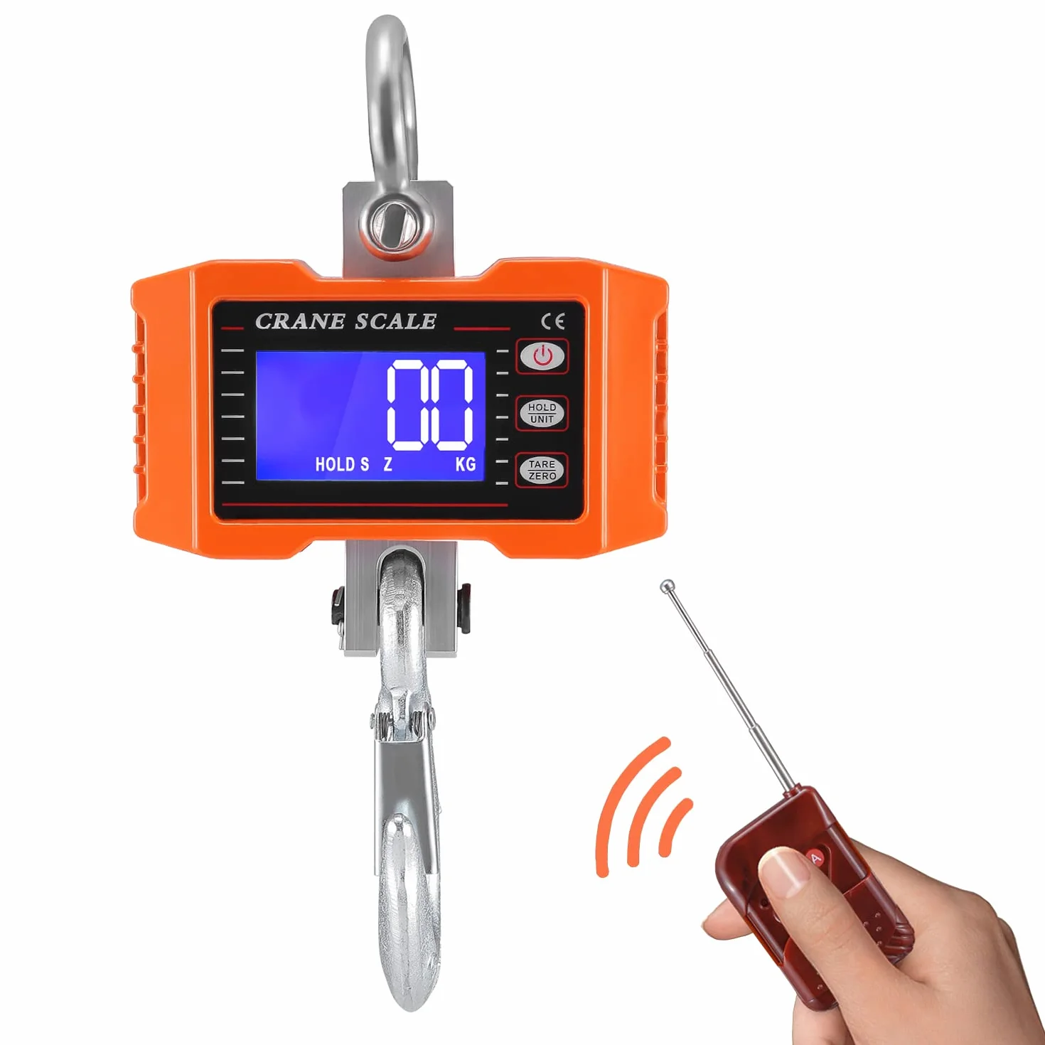 Báscula colgante con mando a distancia 1000kg 2200 lbs, Báscula digital industrial para grúa de servicio pesado con sensor de muelle de carga precisa y pantalla LCD Crane Scale Báscula de gancho