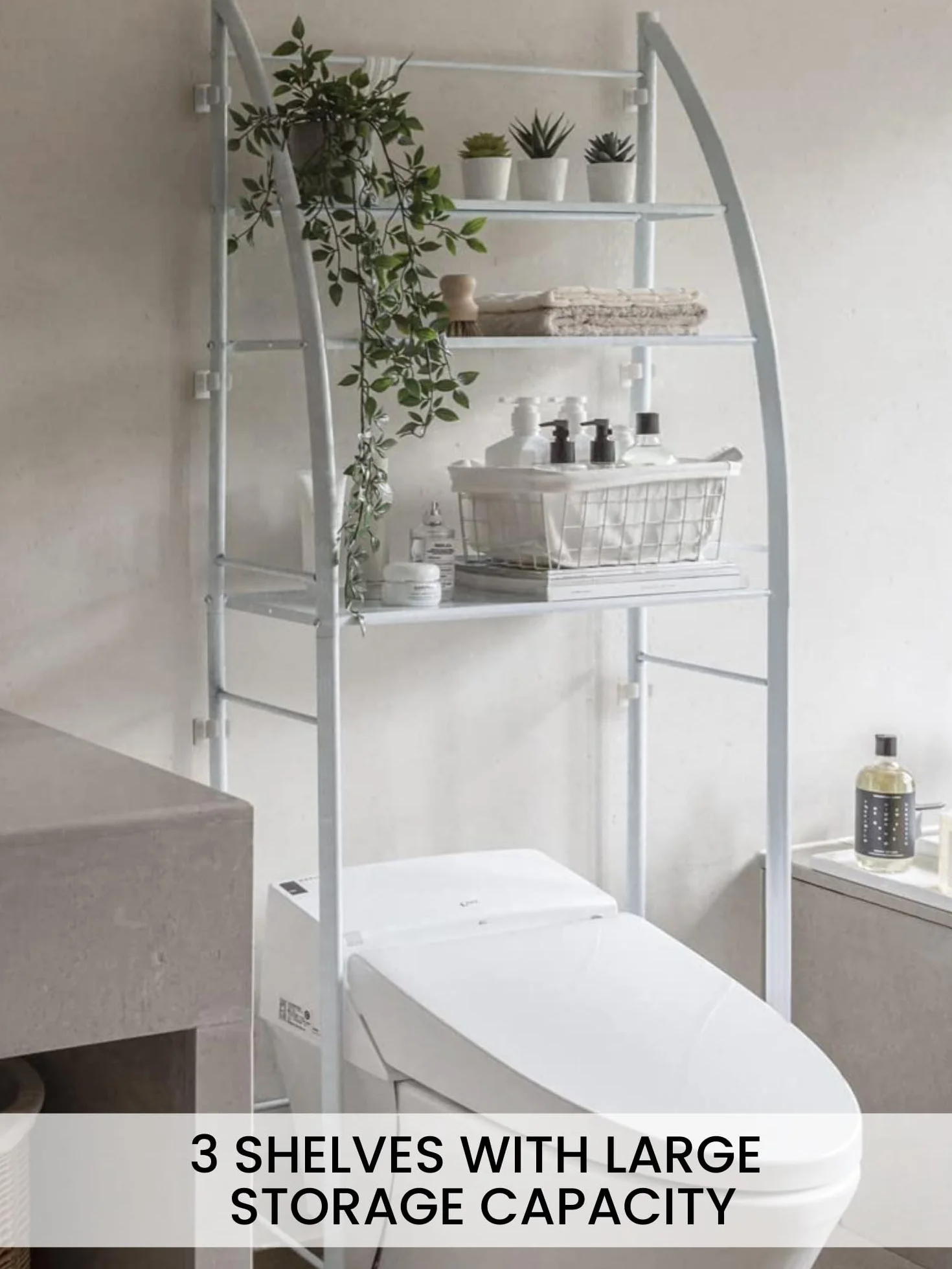 MAGIC SELECT Estantería de Baño sobre Inodoro Blanco 3 Baldas Impermeable Patas Ajustables