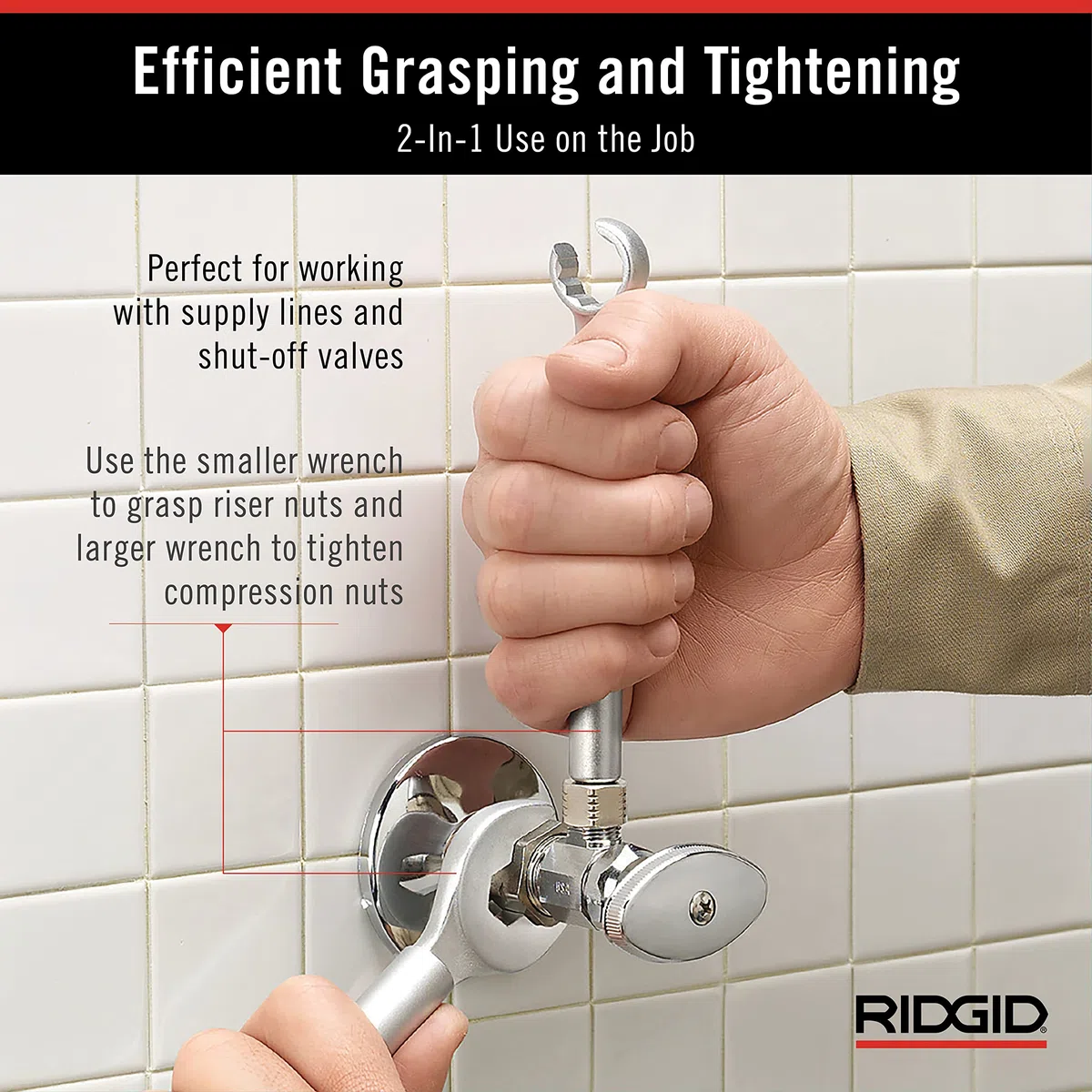 RIDGID 27023 Modelo 2002 Llave 2 en 1 One Stop para paradas angulares, paradas rectas y acoplamientos de compresión