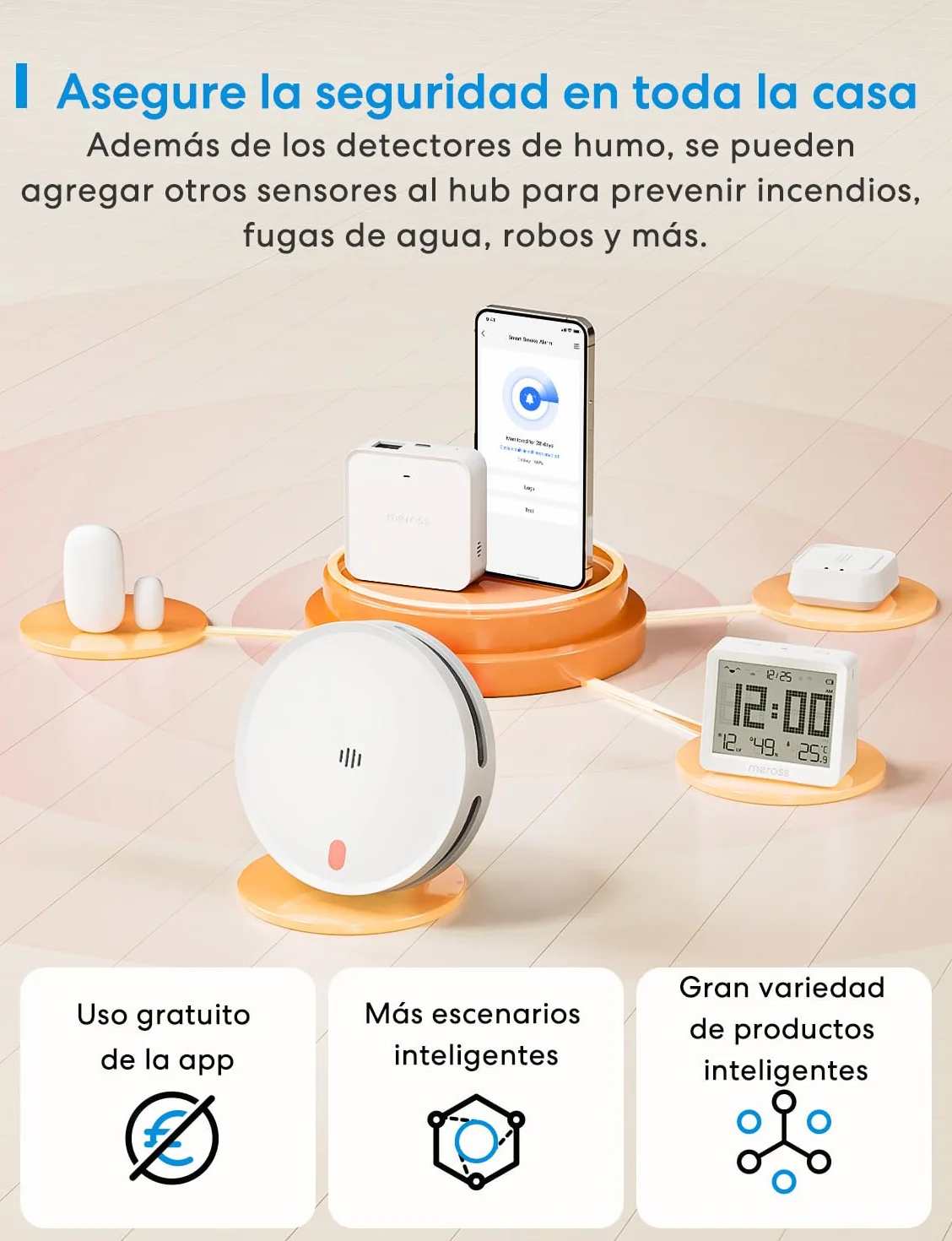 Meross Smart Detector De Humo Conectado con Notificación App, Alarma De Incendios WiFi con Doble Sensor Óptico, Detector De Humos, 33 mm, Hub Requerido, 1 Unidad