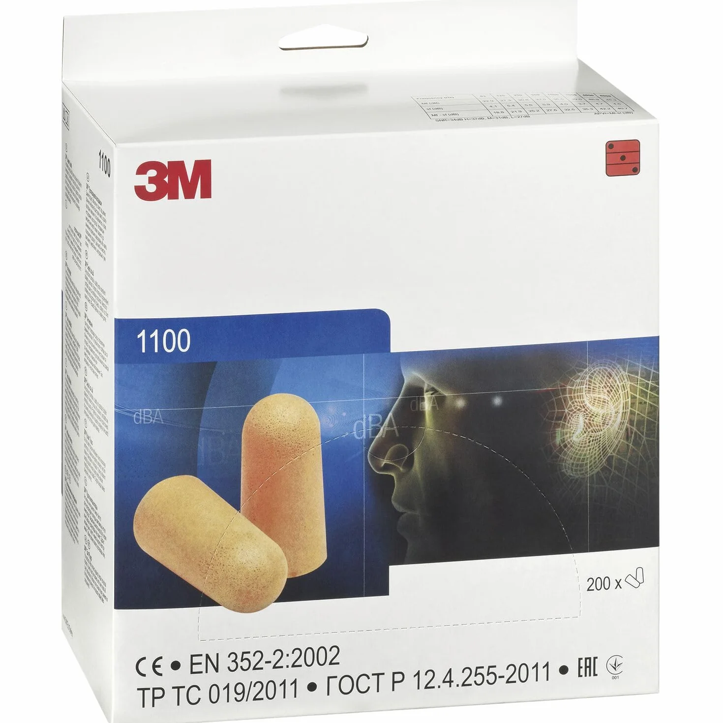 3M 1100 tapones de espuma enrollables para los oídos, paquete de 200