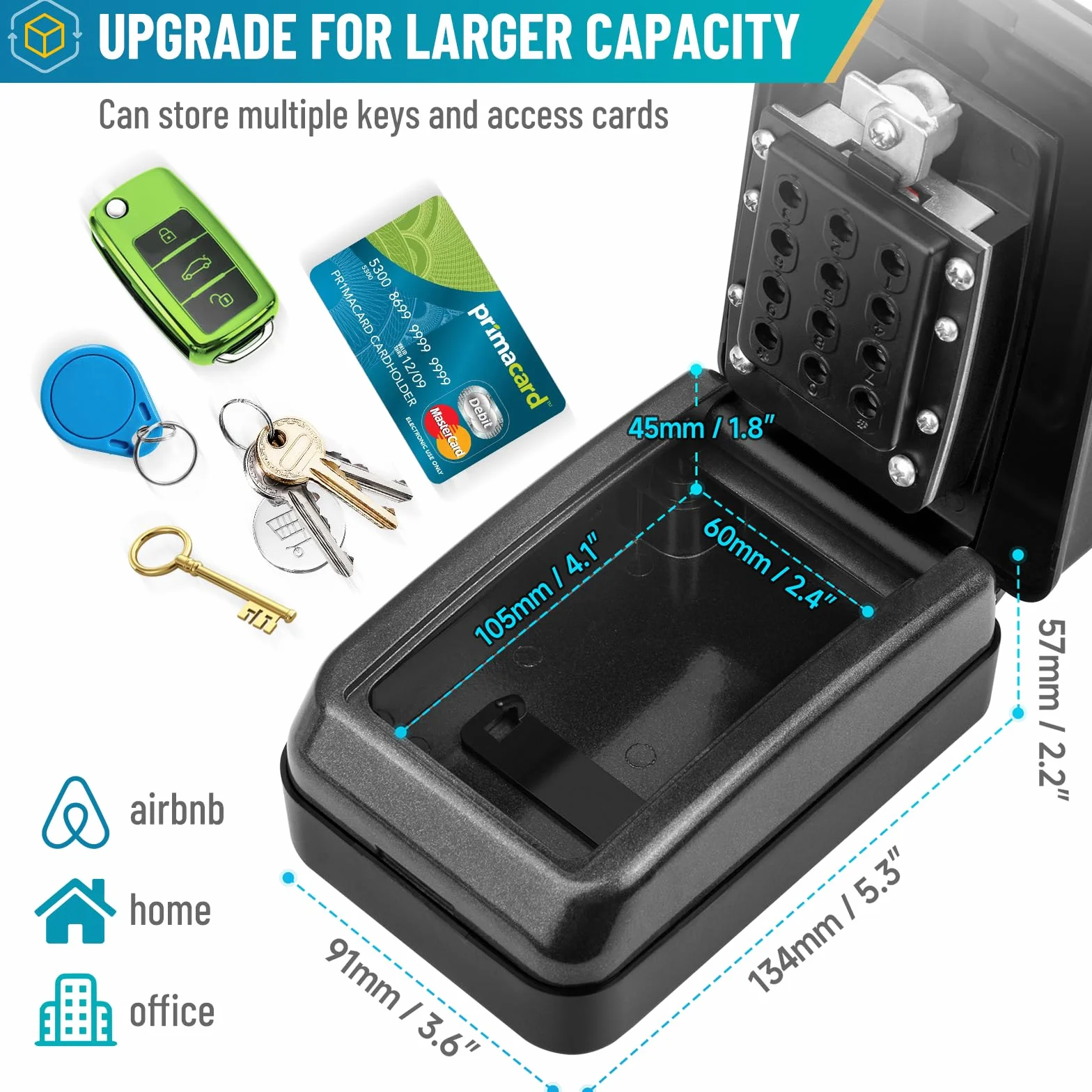 Caja de Seguridad para Llaves Grande Impermeable 12 Dígitos Exterior Negro