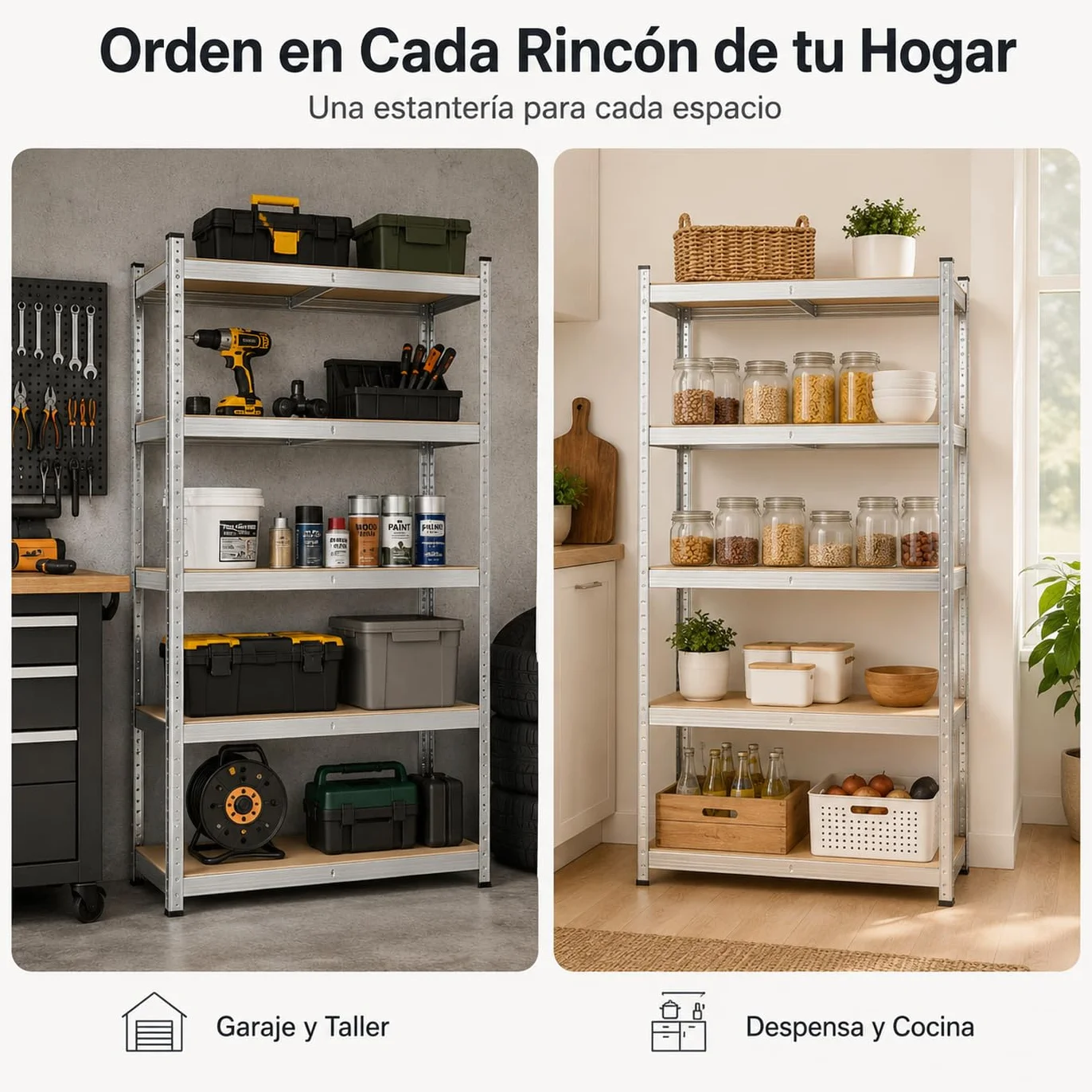 Estantería Metálica Modular de 5 Niveles 90 × 40 × 180 cm – Estante de Almacenaje Ajustable con Baldas MDF, Estructura Galvanizada y Montaje sin Tornillos