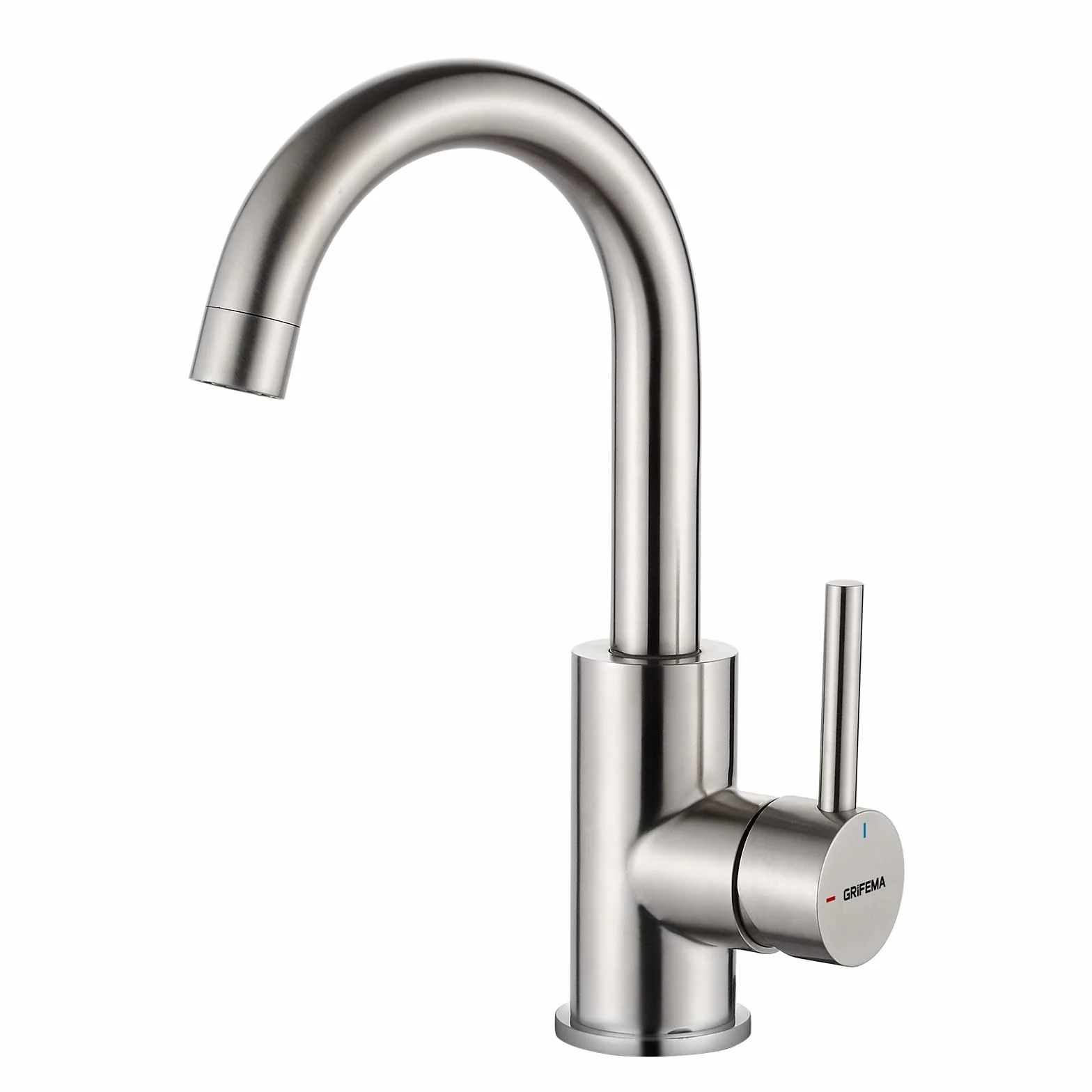 GRIFEMA Grifo Lavabo Alto 180 mm, Caño Giratorio 360° - Acero Inoxidable Cepillado, Cartucho Cerámico, Monomando con Mangueras G3/8″, G1002A