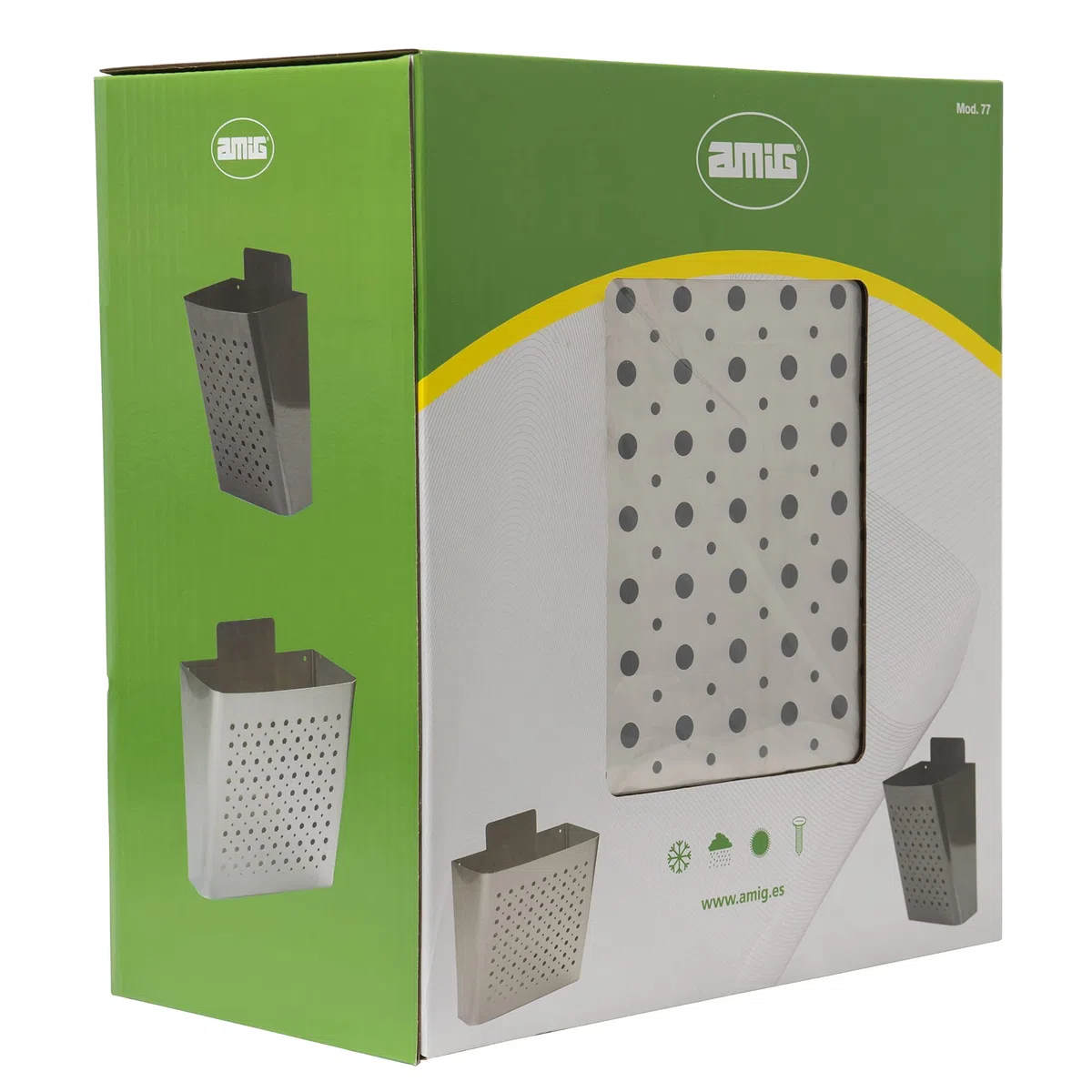 Amig - Cesta de publicidad - Buzón para Publicidad con Rejilla Frontal - Uso exterior - Acero inoxidable - Resistente a la corrosión - Plateado - 32 x 36 x 19 cm