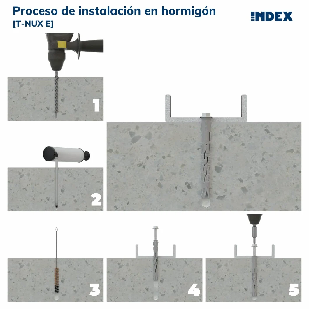 Index - Taco Clavable T-Nux Cabeza Hexagonal 10X80 50Pzs