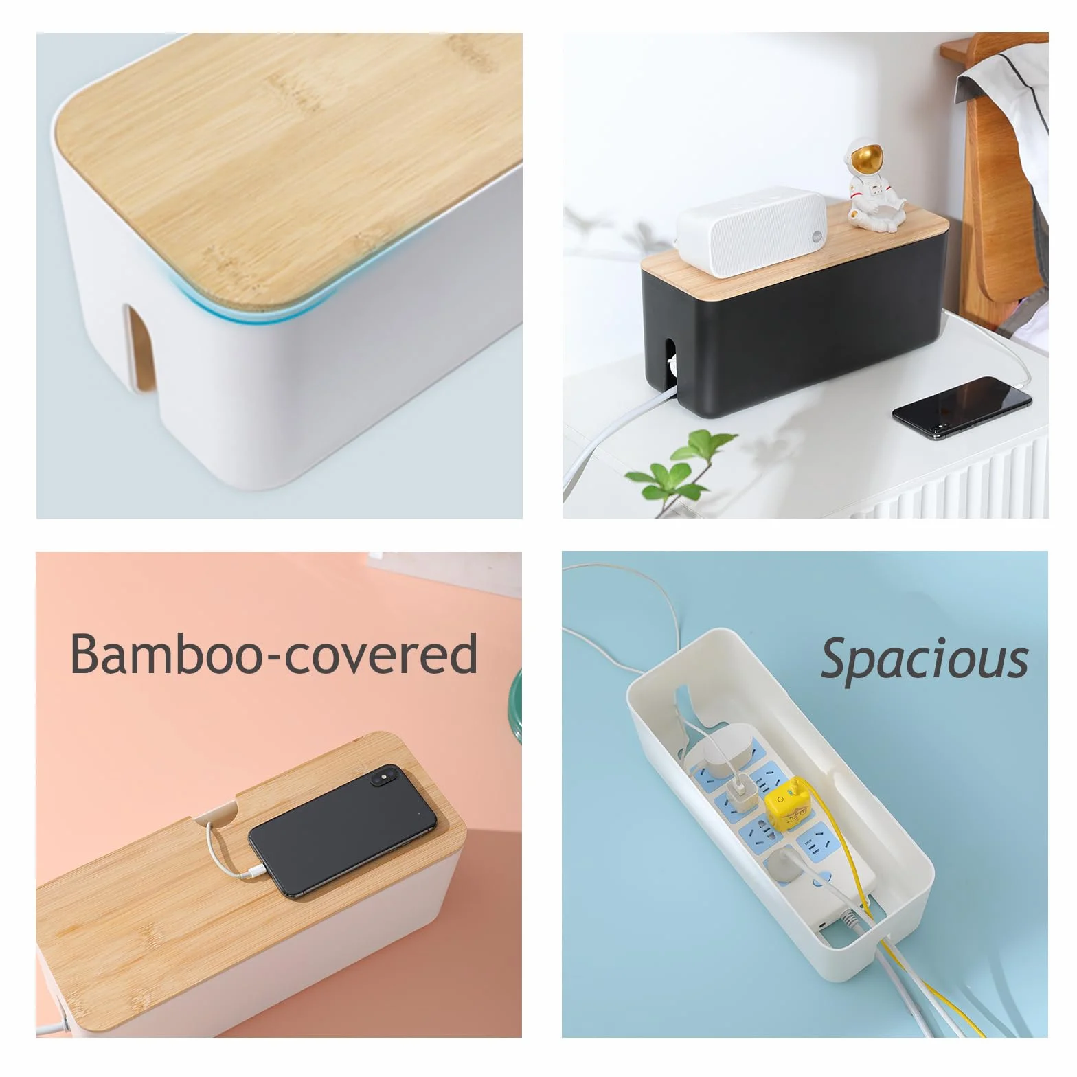 Changsuo Caja de gestión de cables para montaje en pared, organizador grande, protector contra sobretensiones