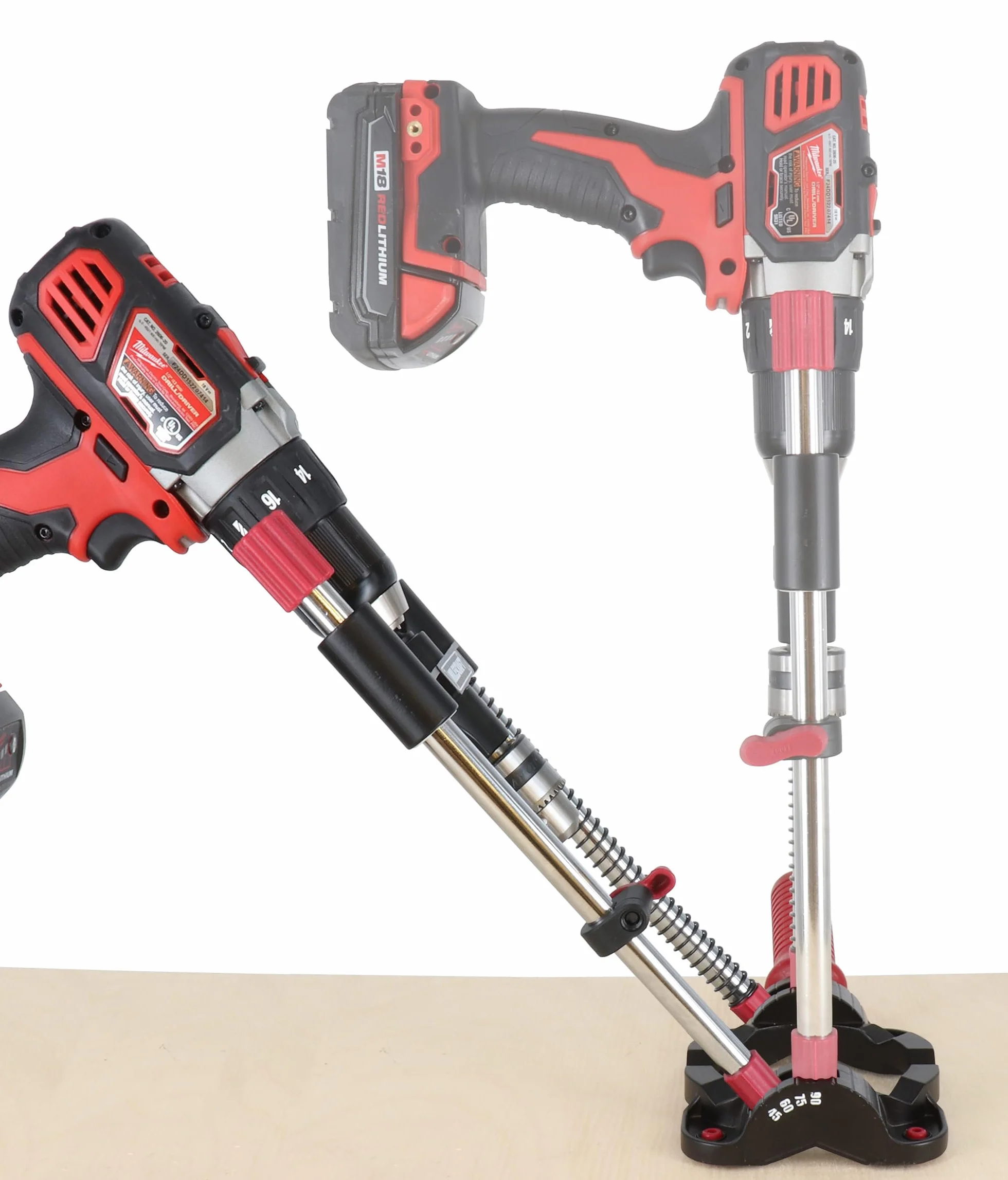 Milescraft 1318 DrillMate portátil - Accesorio de guía Compatible con la mayoría de taladros de 3/8 pulgadas - Base autocentrante - Lecturas multiángulo