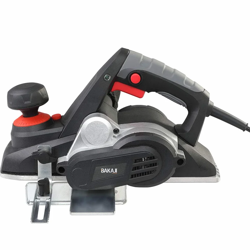 Bakaji Cepilladora eléctrica potencia 900 W lijadora cepilladora madera velocidad 16500 rpm ancho corte 82 mm profundidad ajustable 0-3 mm con aspirador integrado bolsa + guía paralelo