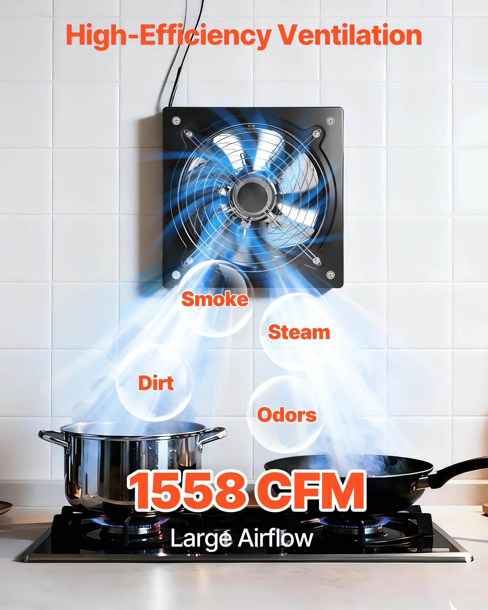 VEVOR Ventilador Extractor de 70 W 2647 m³/h, Extractor de Aire de 305 mm, con Interruptor de Velocidad Válvula contra Retorno, Montaje para Pared, Ventilación para Ático Taller Sótano Garaje Cocina